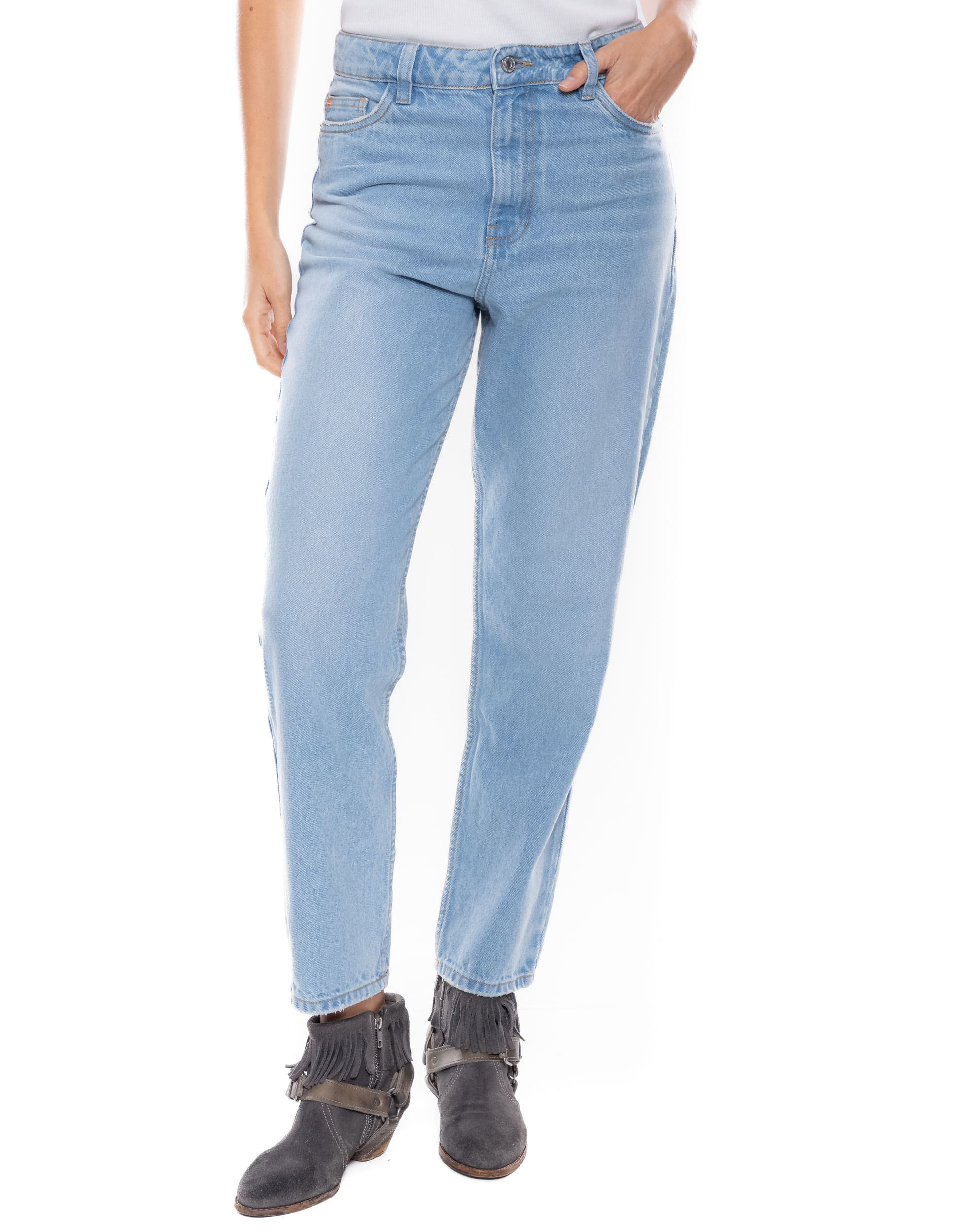 High Waist Mom Fit Jeans Tono Claro
