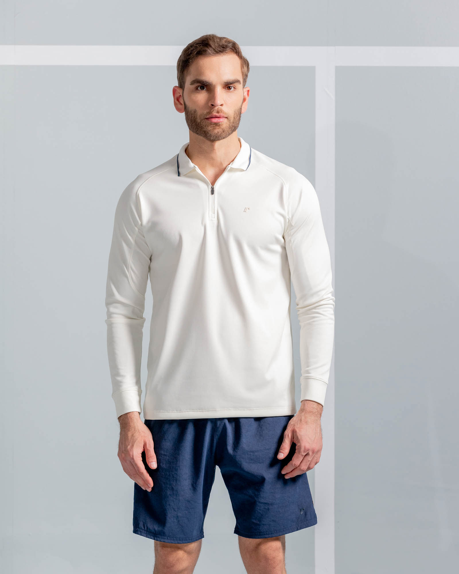 Camibuzo Tipo Polo Detalles En Contraste,  Color Marfil Para Hombre