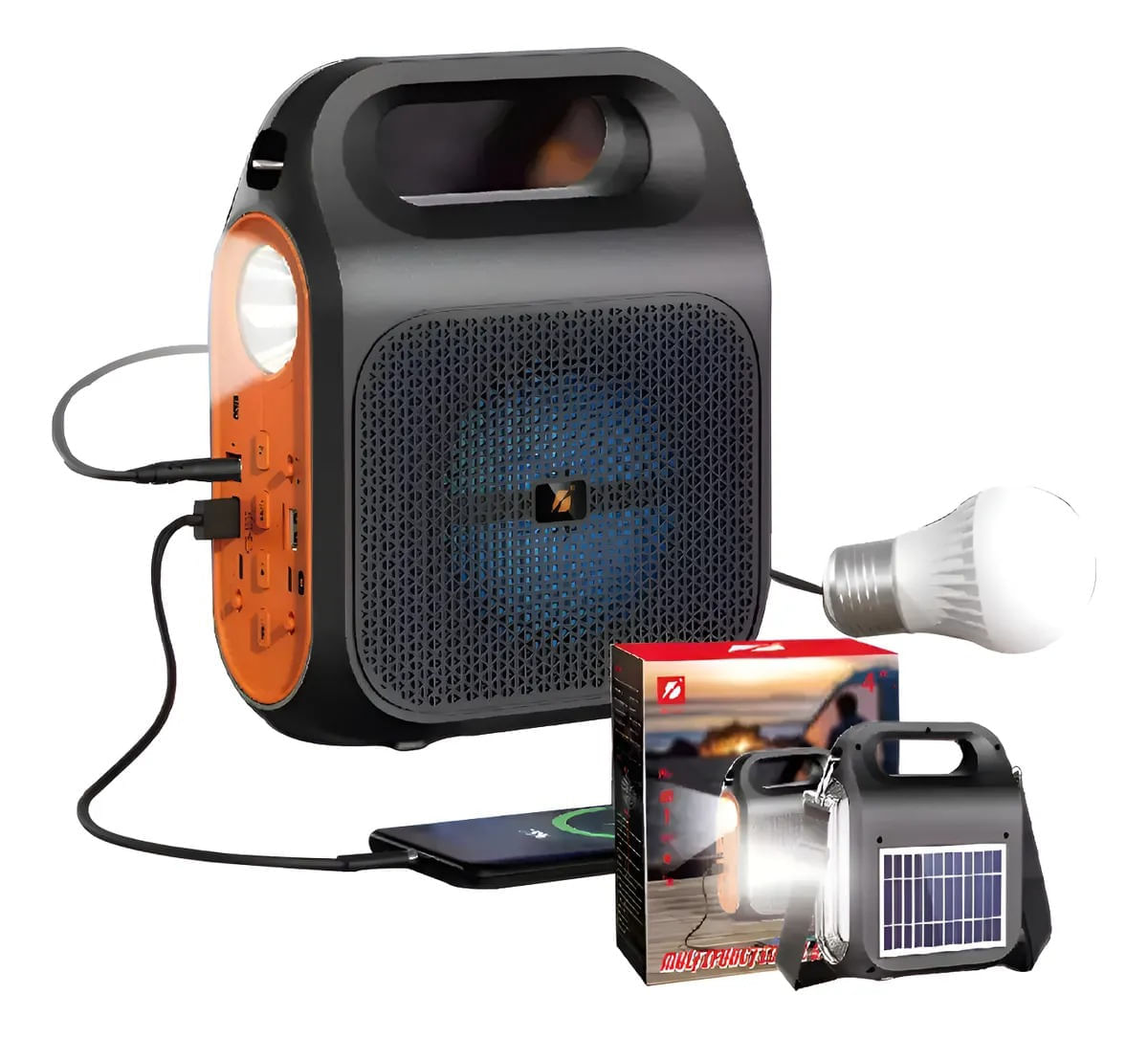 Super Planta Solar Portátil Recargable Con Bombillo Linterna Y Radio Fm Bluetooth