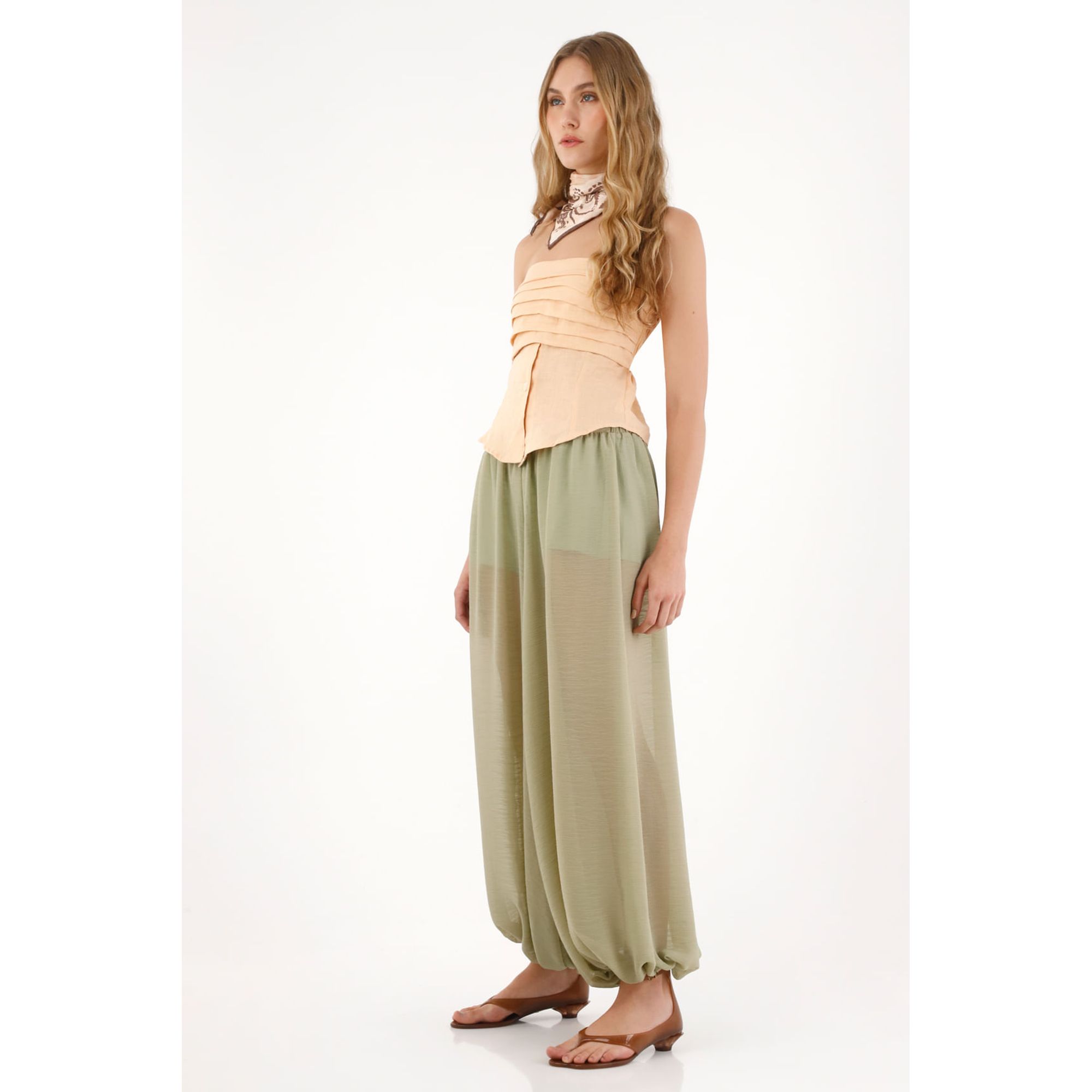Camisa Strapless en 100% lino naranja para mujer