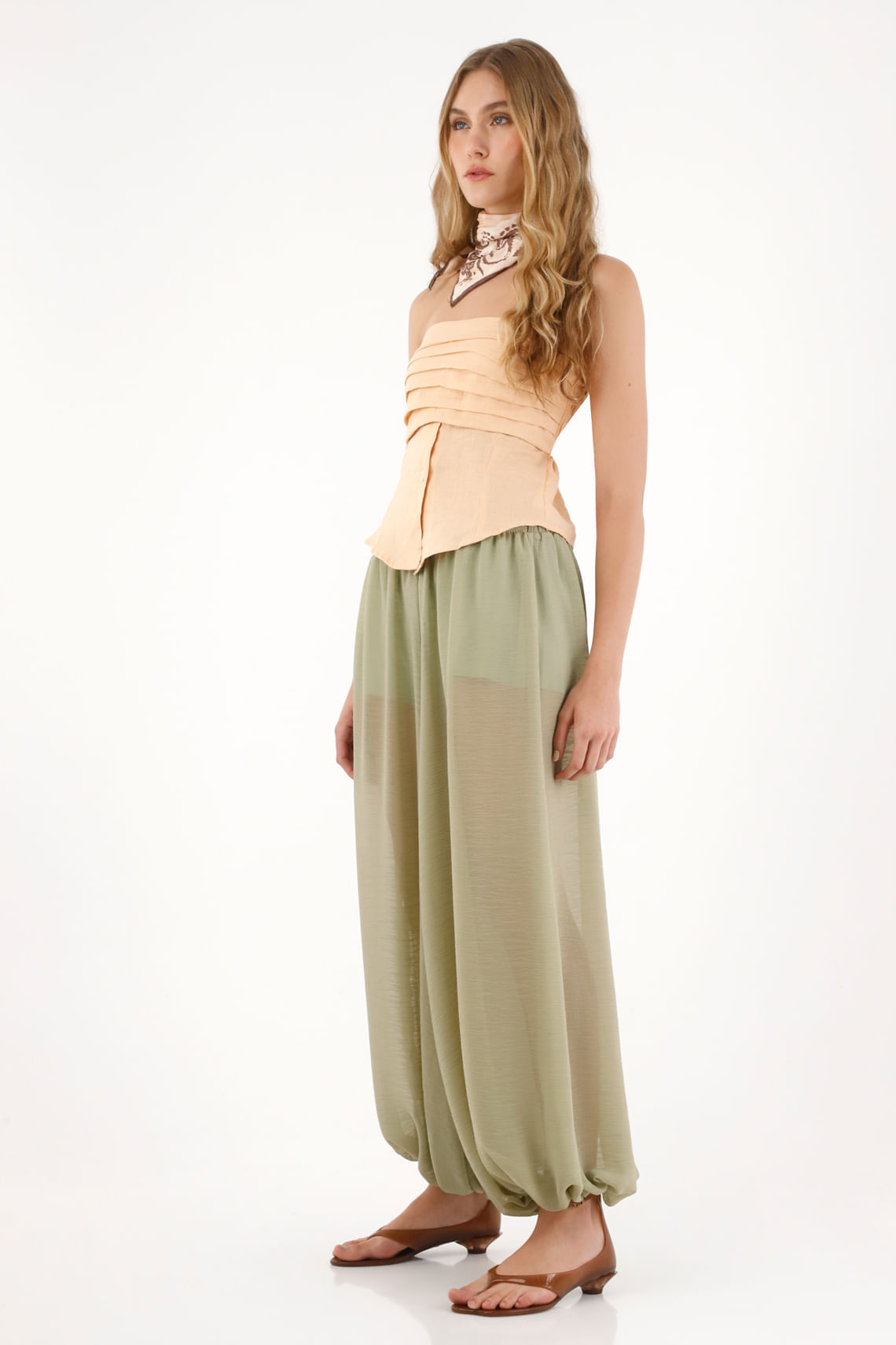 Camisa Strapless en 100% lino naranja para mujer