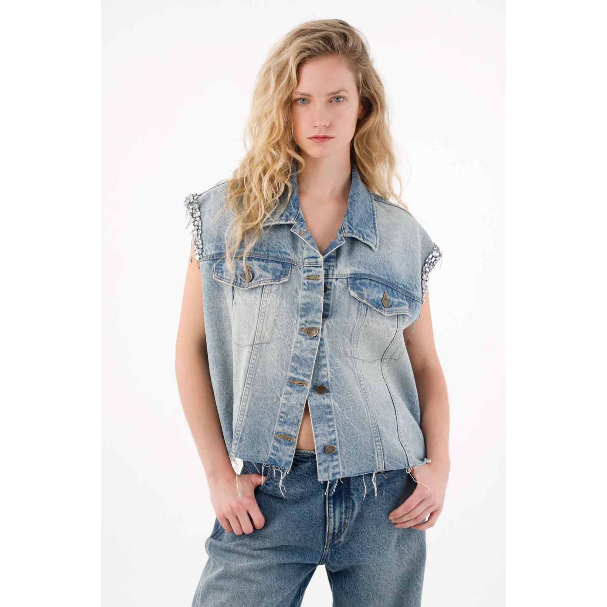 Chaleco oversize en denim azul para mujer