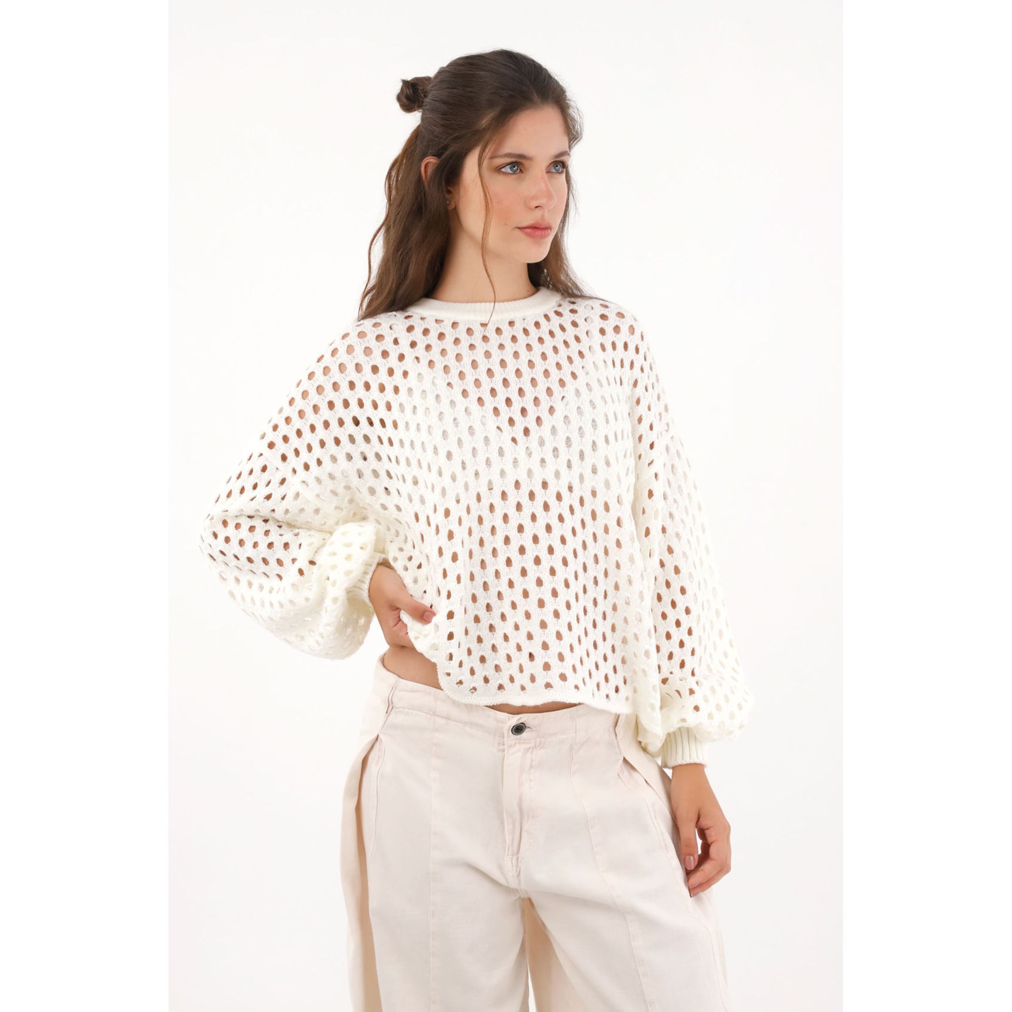 Buzo tejido de silueta amplia crudo para mujer
