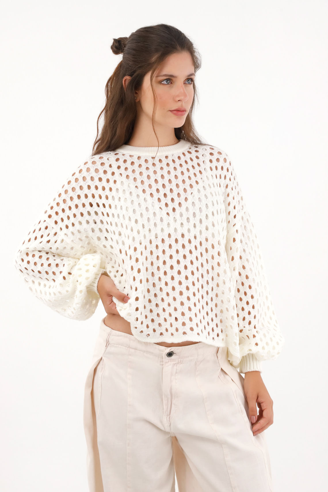 Buzo tejido de silueta amplia crudo para mujer