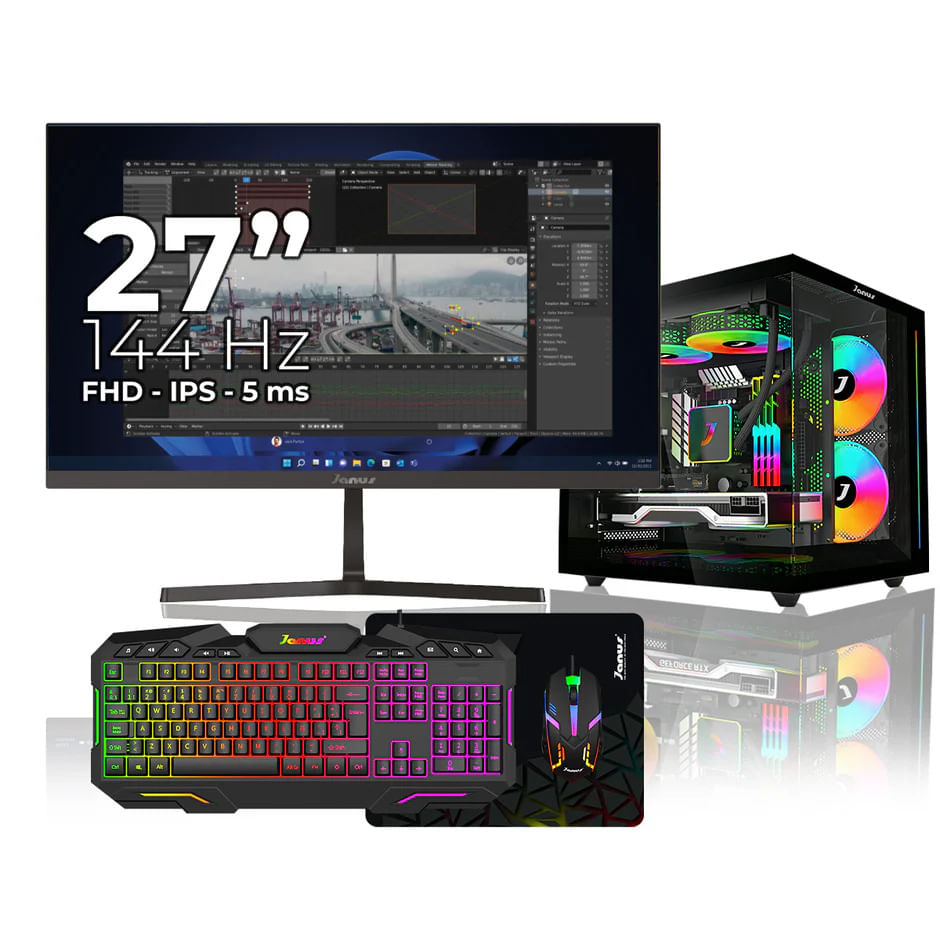 Computador Gamer Janus AMD RYZEN 5 5600GT MEMORIA RAM 16GB RGB SSD 1TB M.2 Board A520M-A PRO FUENTE Janus 400W MONITOR 27" 144HZ