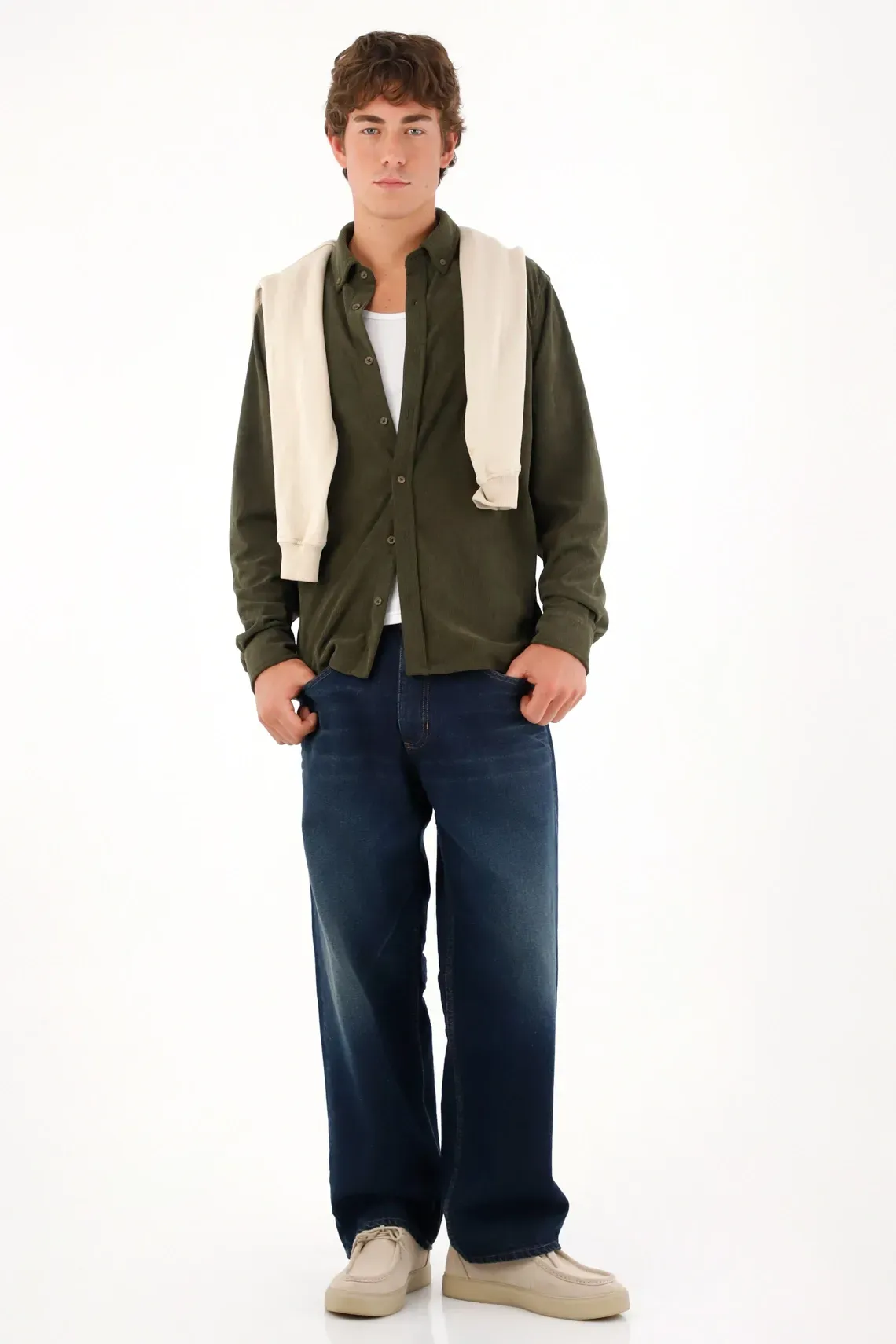 Jean Loose tiro medio azul para hombre