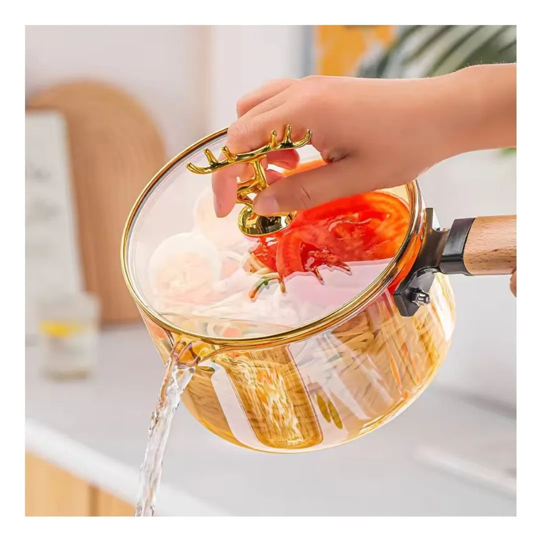 Olla De Vidrio Estampada De Borosilicato Tapa Reno Y Manija 1.5l