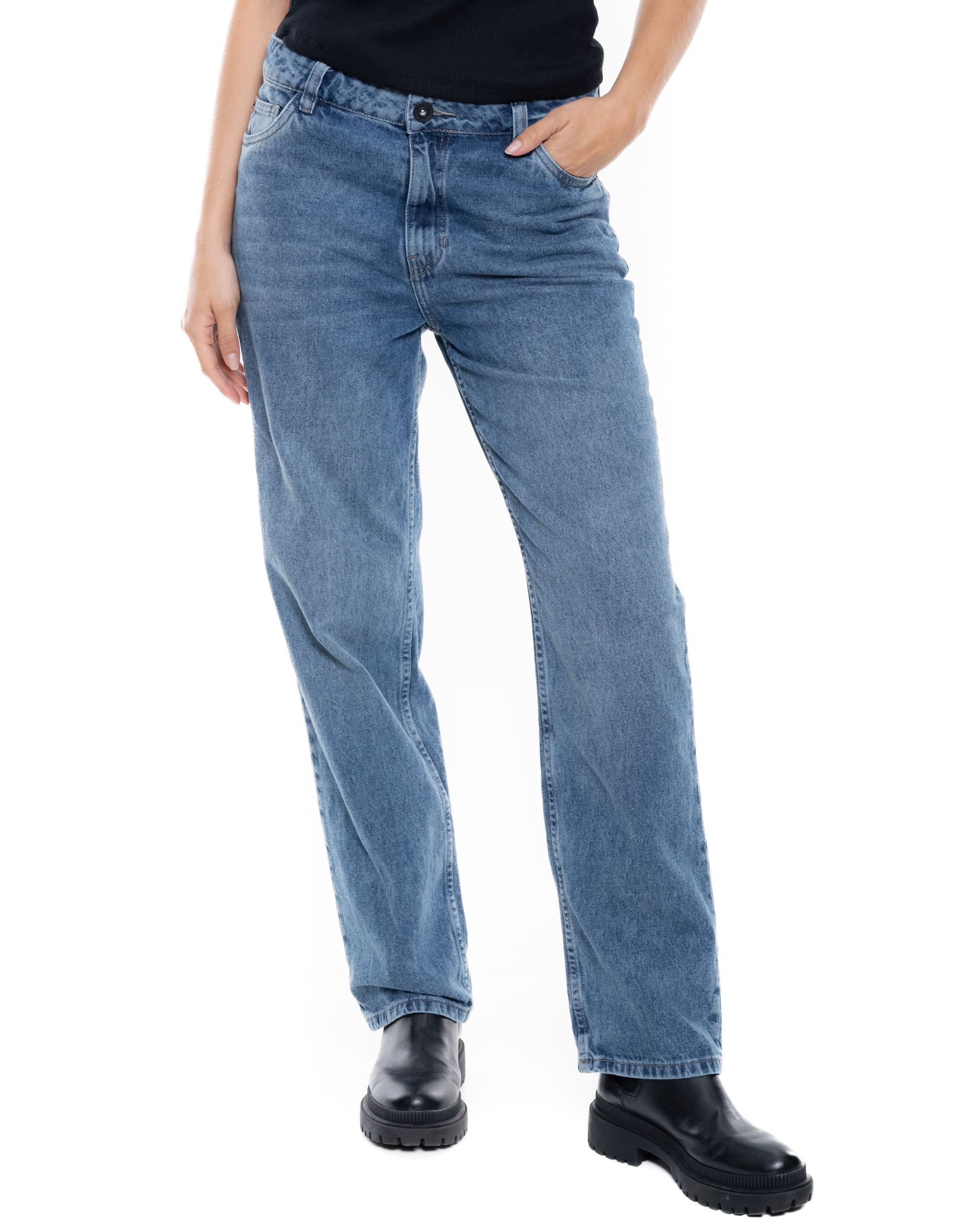 Medium Waist Straight Fit Jeans Tono Medio