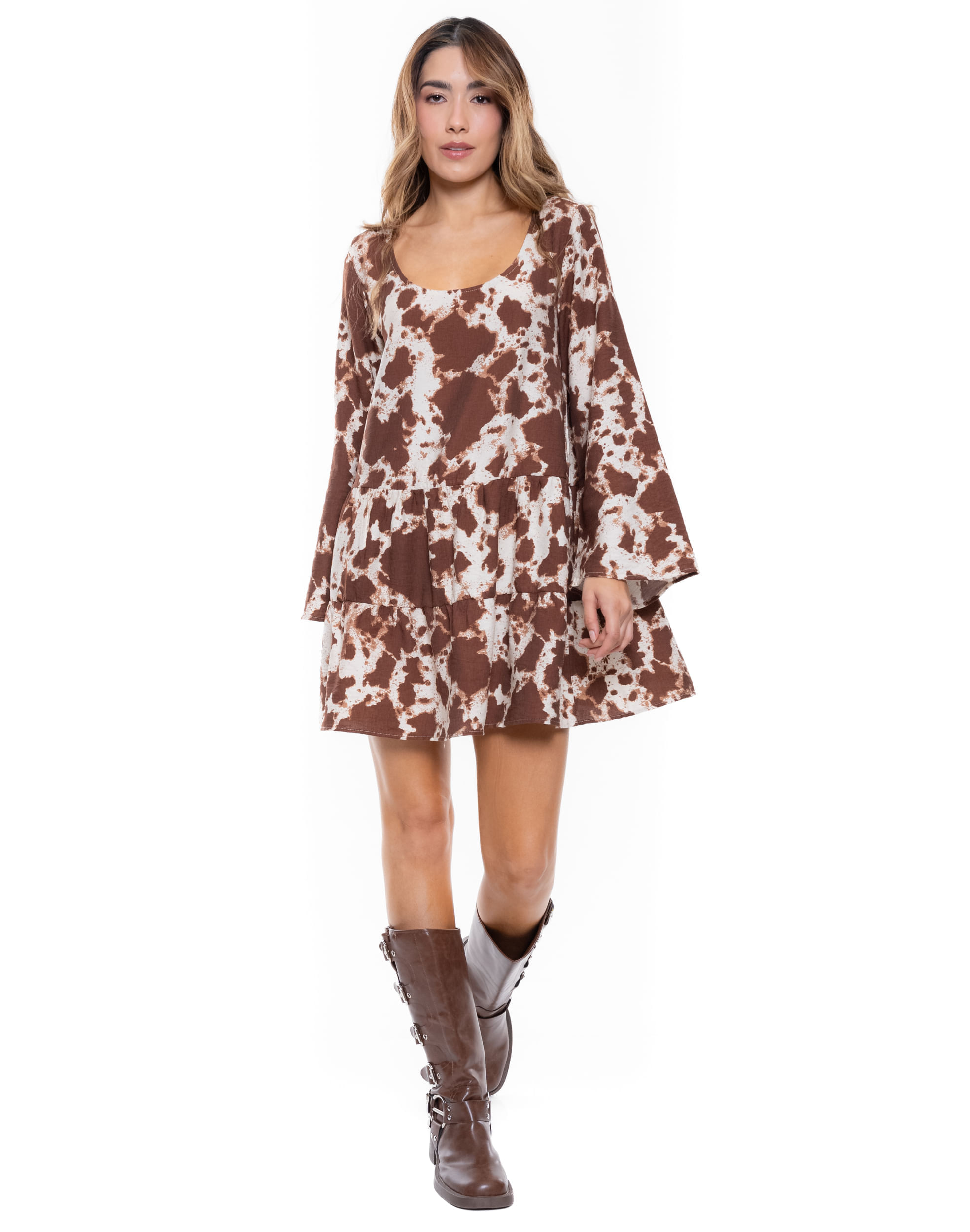 Vestido Corto Manga Larga Estampado