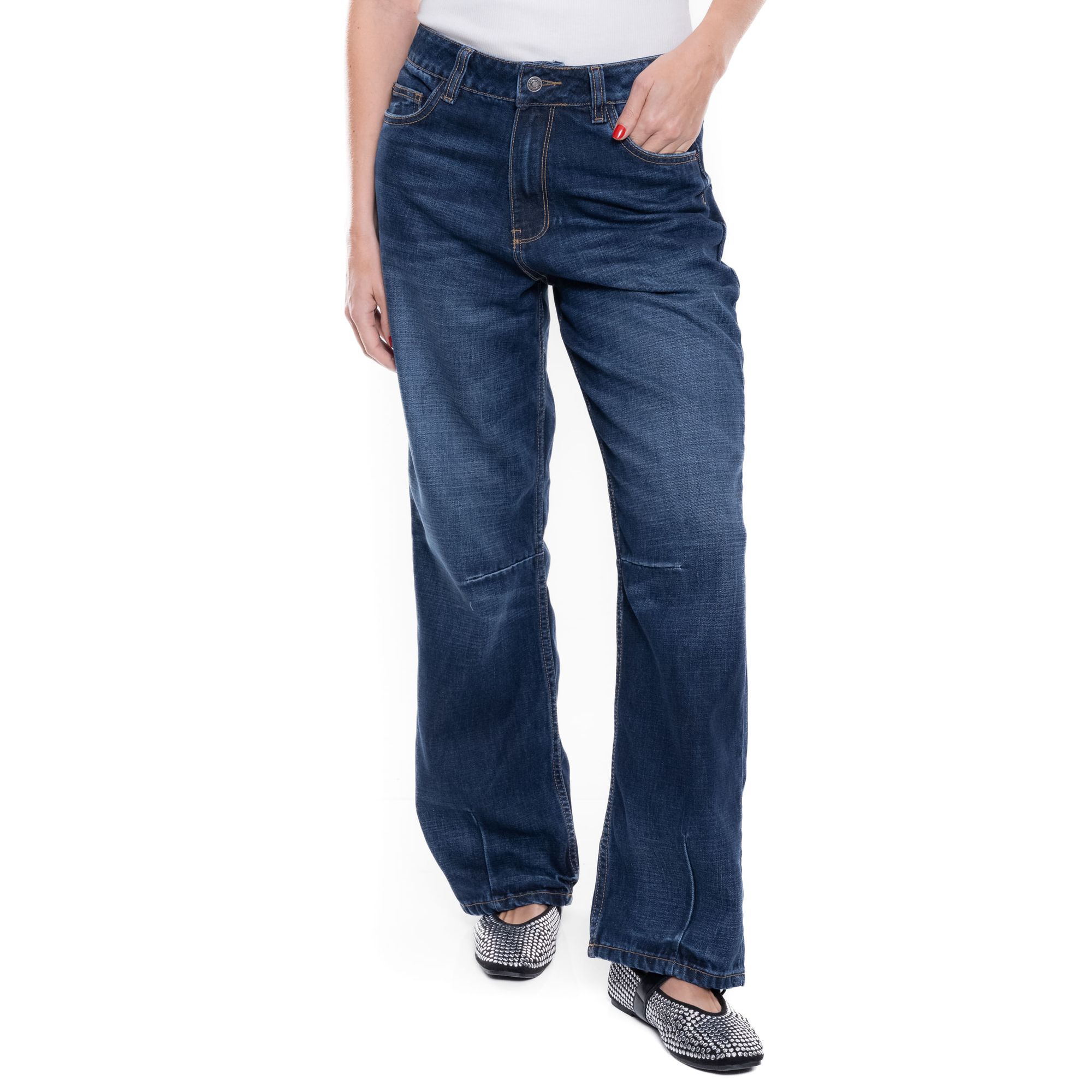 Medium Waist Wide Leg Jeans Tono Oscuro