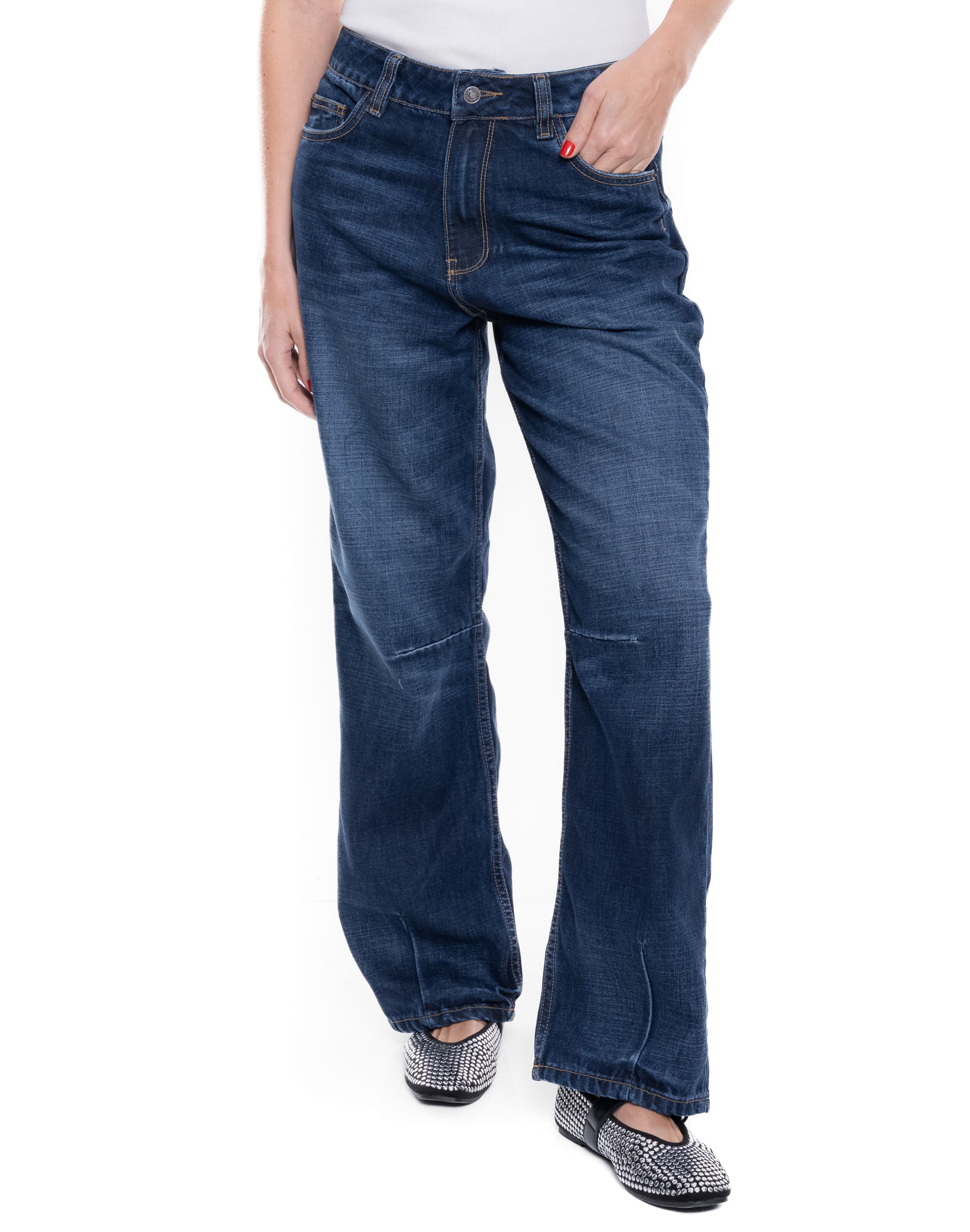 Medium Waist Wide Leg Jeans Tono Oscuro