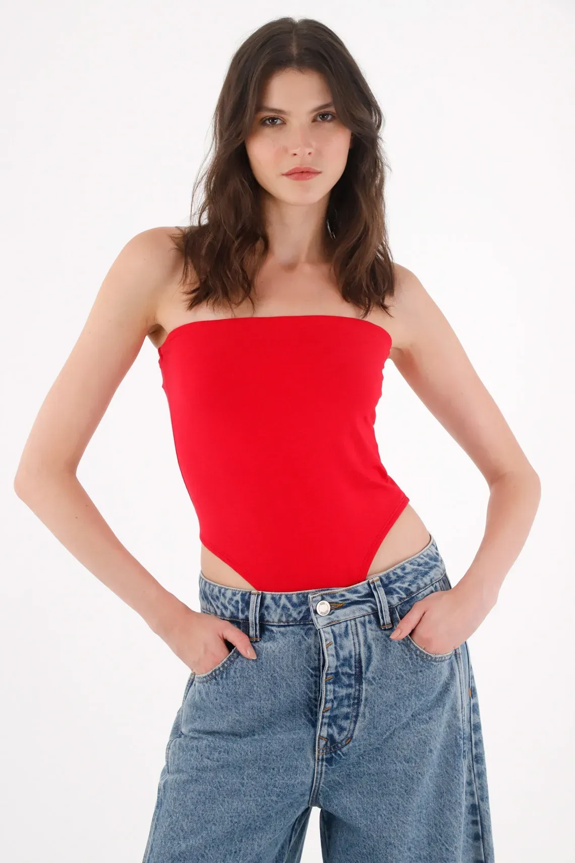 Body strapless rojo para mujer