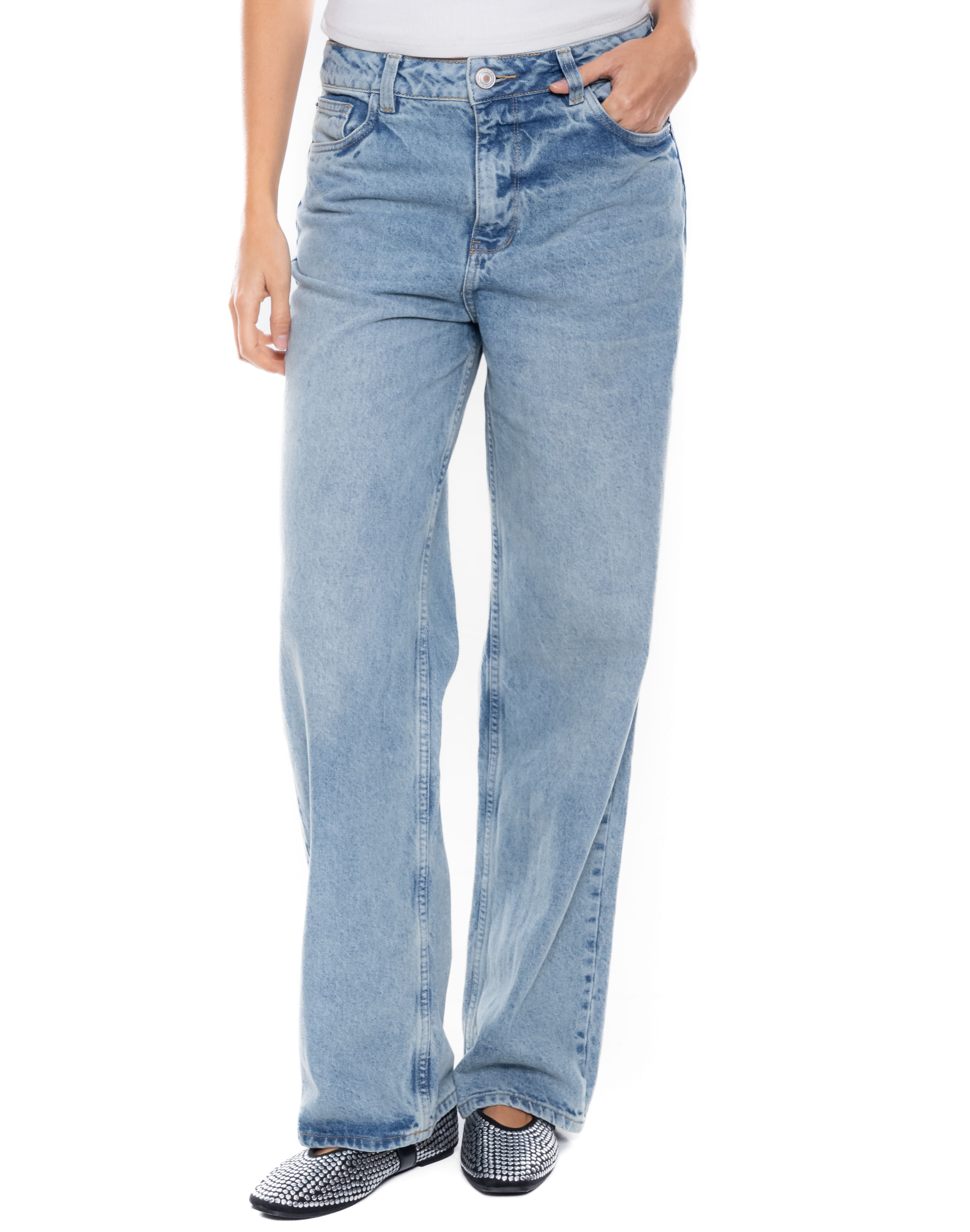 High Waist Wide Leg Jeans Tono Claro