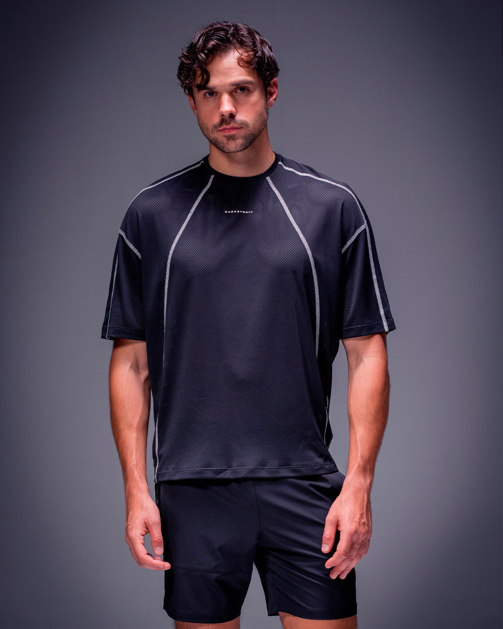Camiseta Oversized Boxy Con Contraste,  Color NEGRO  Para Hombre