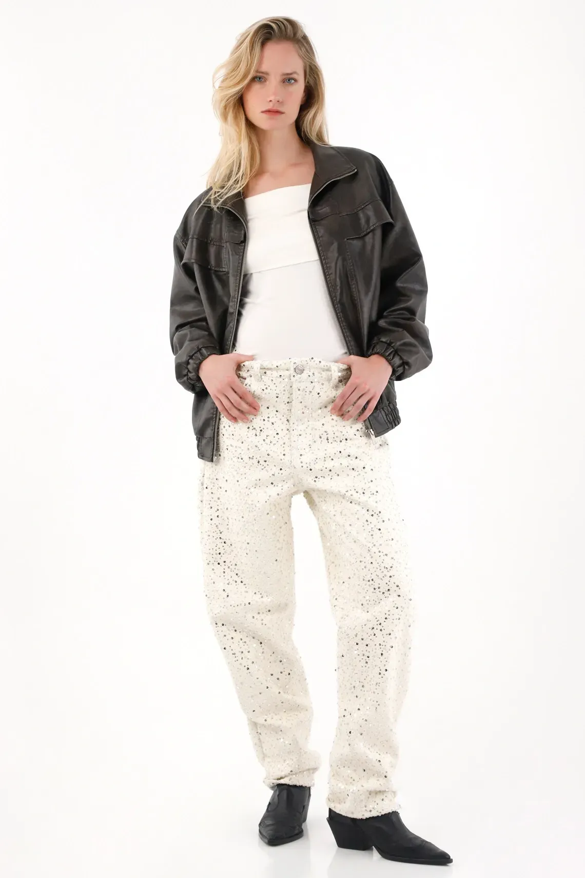 Pantalón Straight con brillo para mujer