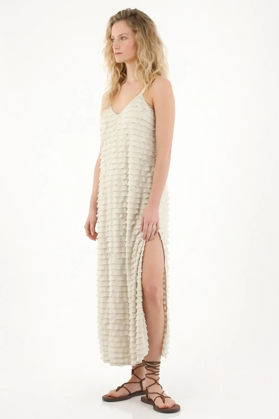 Vestido largo con boleros crudo para mujer