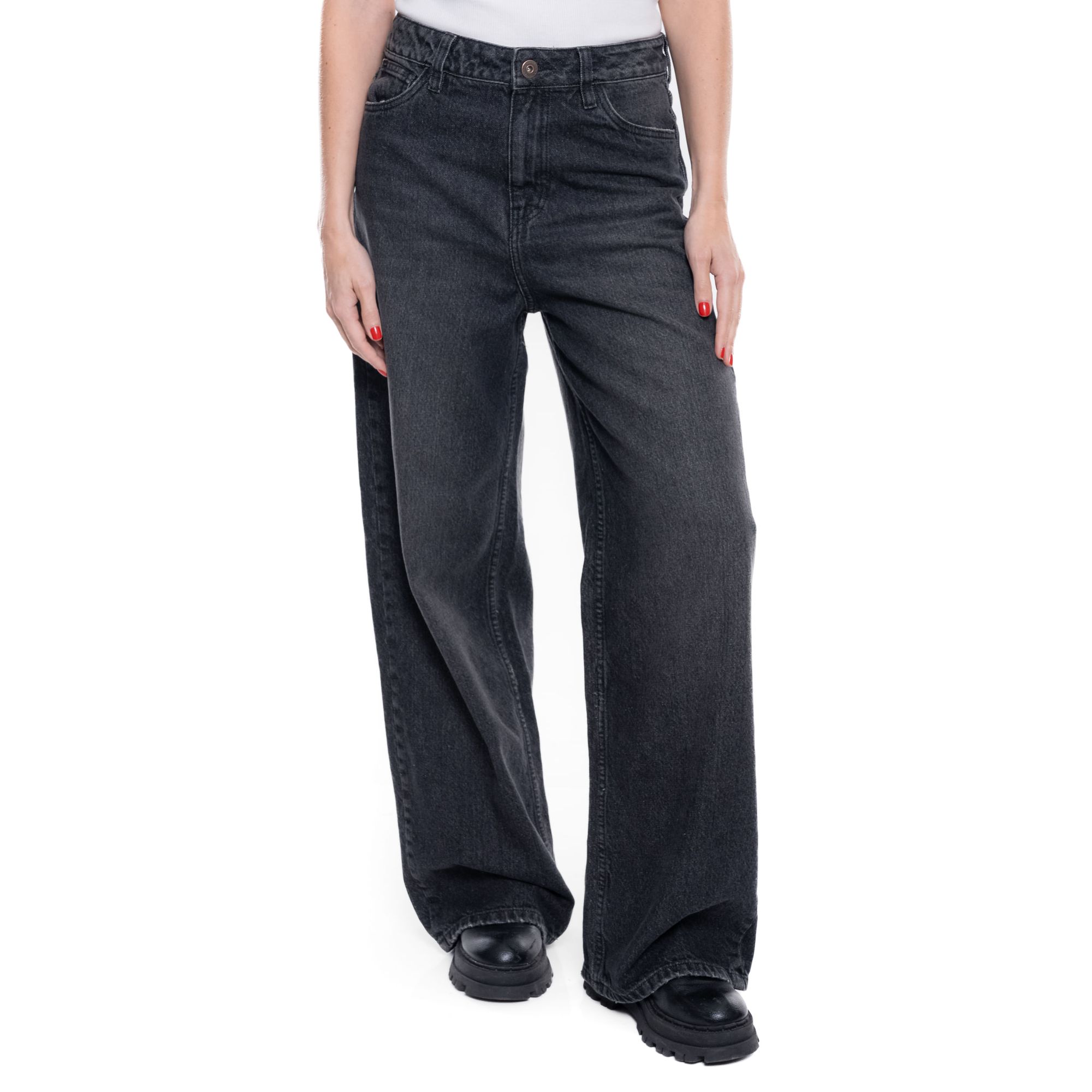 Black Denim Wide Leg Jeans High Waist
