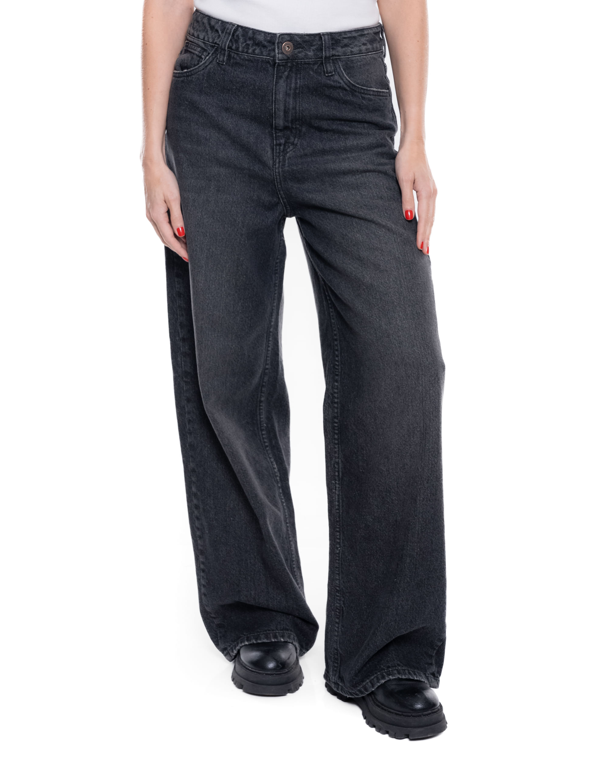 Black Denim Wide Leg Jeans High Waist
