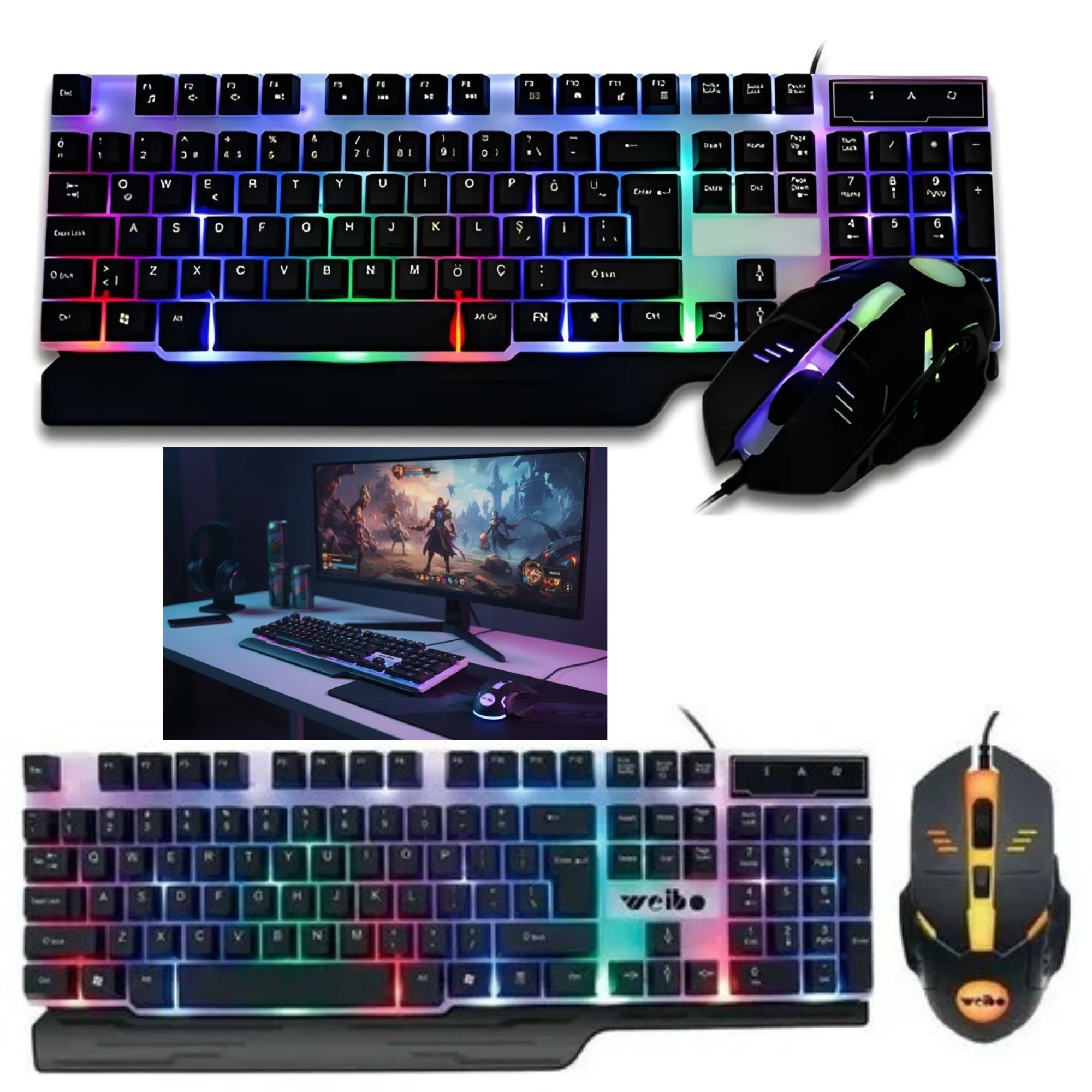 Teclado Gamer + Mouse Original Weibo Combo Teclado Computador + Mouse Luces Led