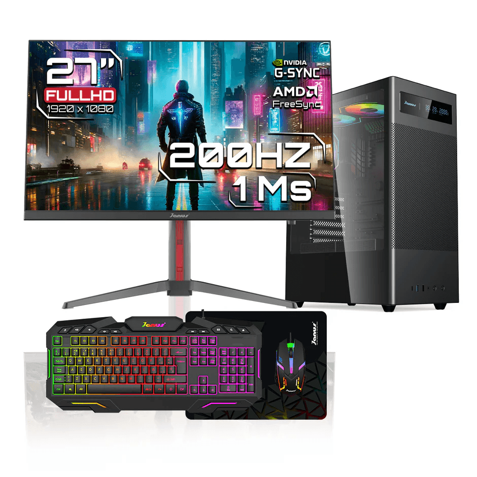 Computador de Escritorio Janus AMD RYZEN 5 5600GT Memoria RAM 16GB SSD 500GB&nbsp; Board A520M Fuente Janus 400W MONITOR 27" Gamer VA / 200Hz / FULL Window