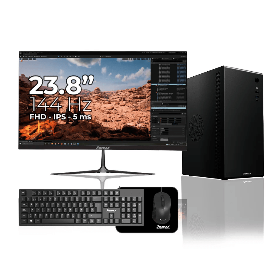 Computador de Escritorio Janus AMD RYZEN 5 5600GT Memoria RAM 16GB SSD 2TB SATA Board A520M Fuente Janus 400W 27" IPS / 144Hz / FULLHD WINDOWS PREINST