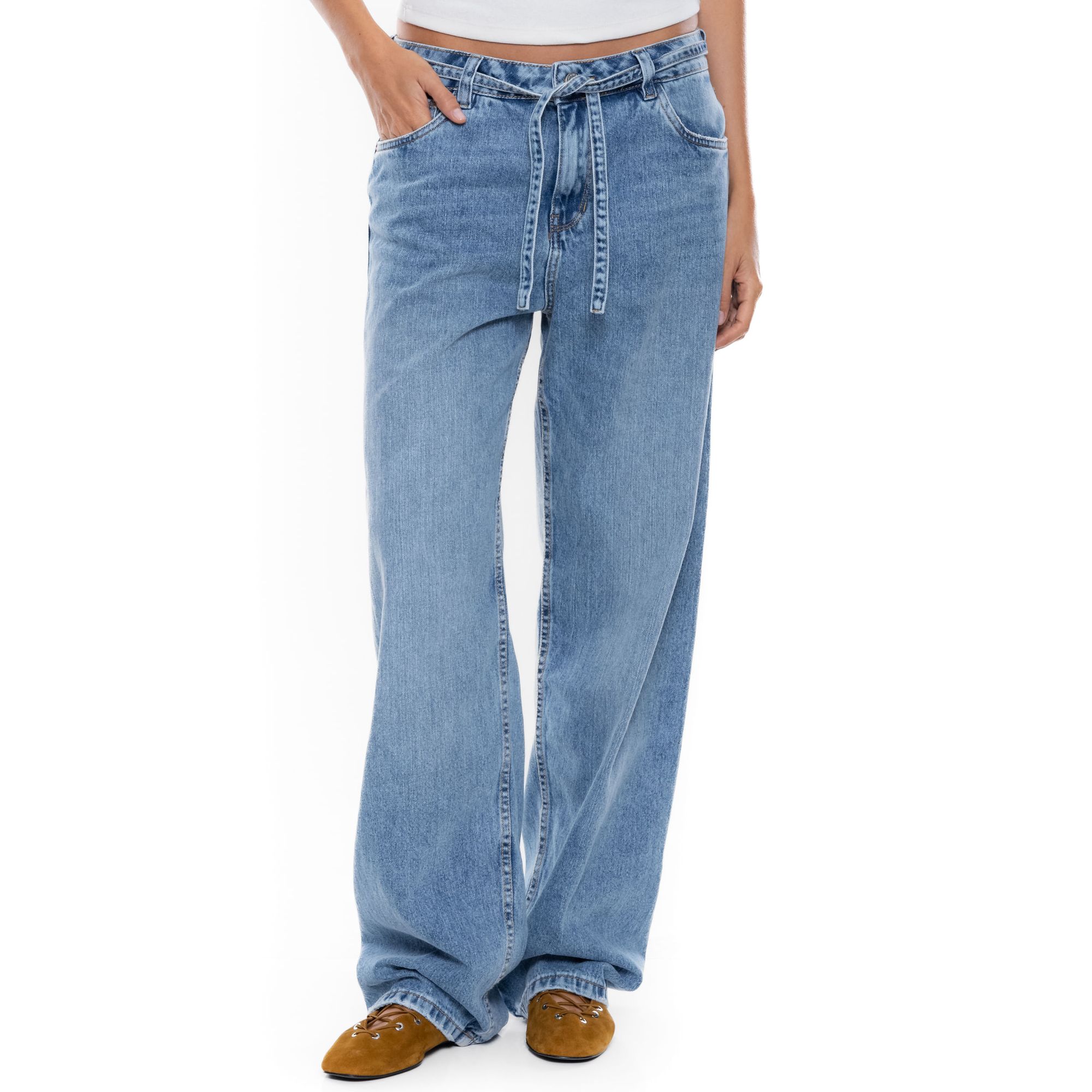 Medium Waist Wide Leg Jeans Tono Medio