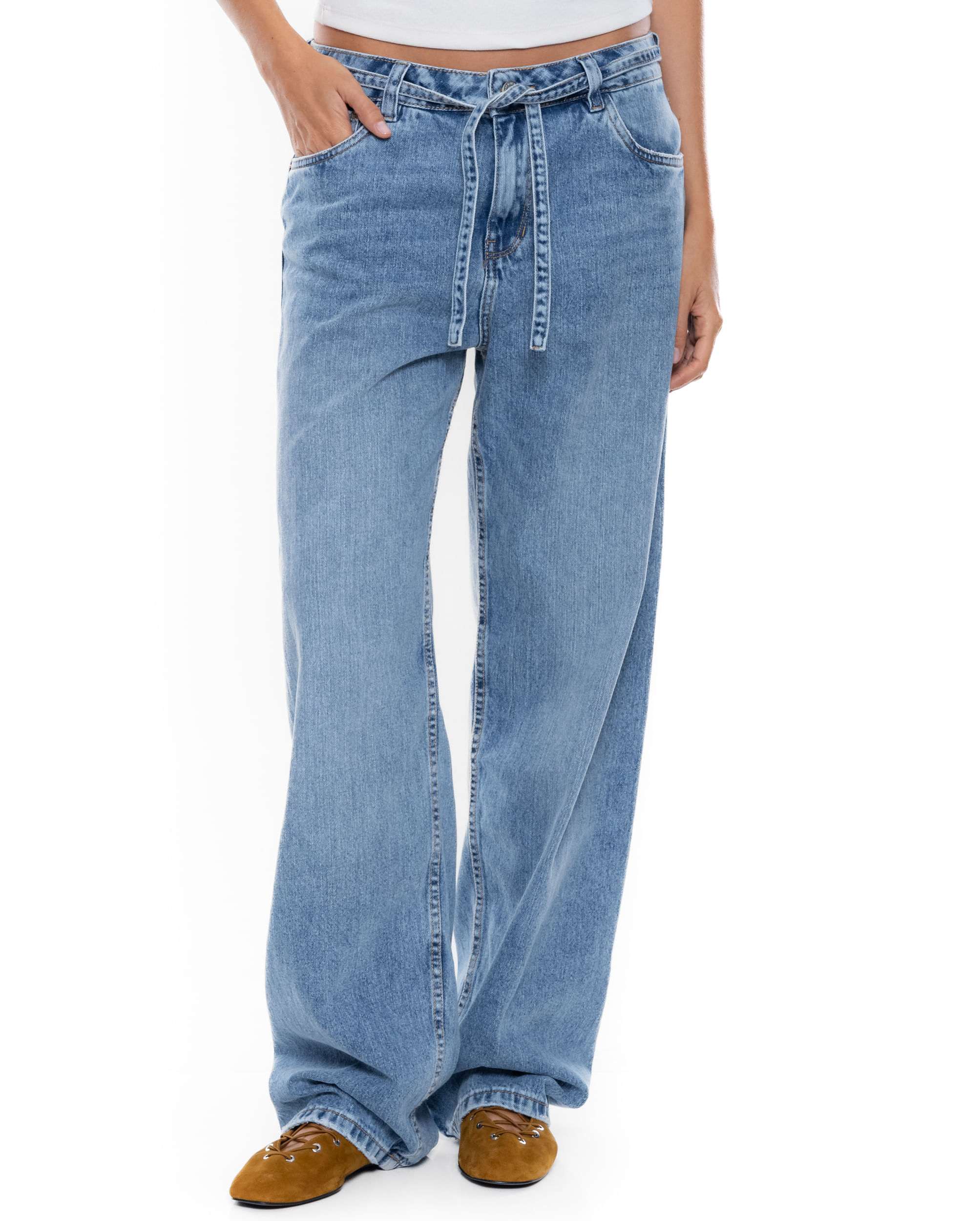 Medium Waist Wide Leg Jeans Tono Medio