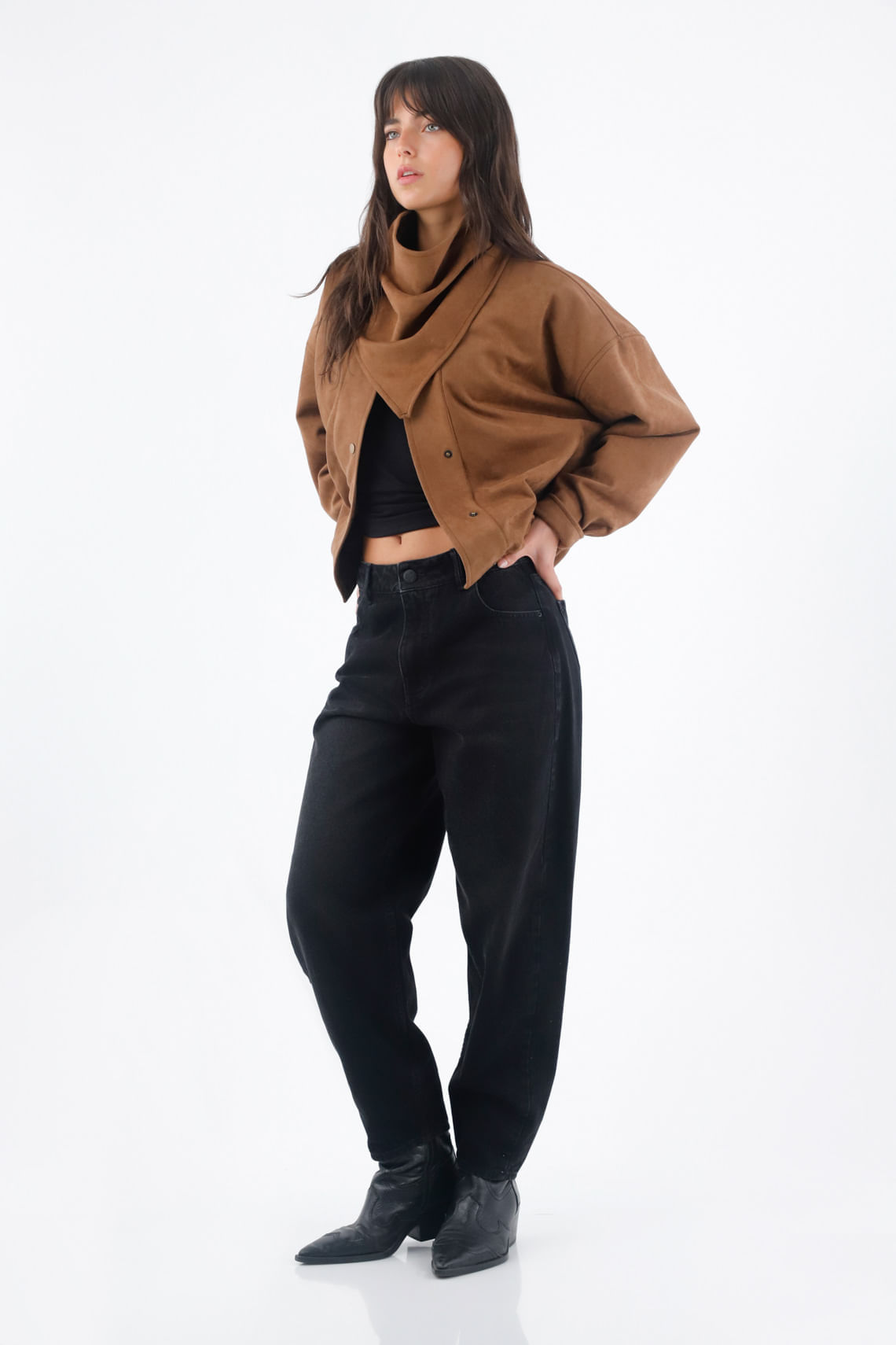 Jean para mujer en algodón negro fit relajado con pretina