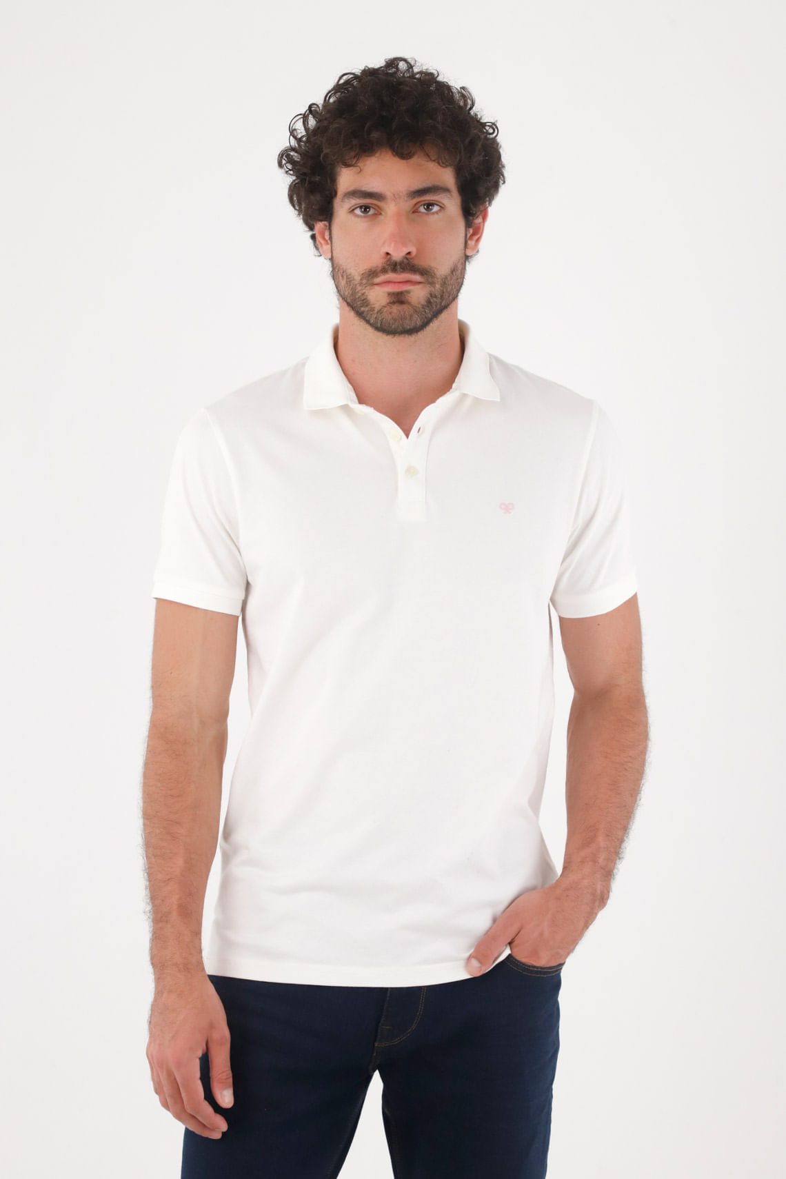Polo para hombre en algodón blanco fit regular con mini ícono al pecho