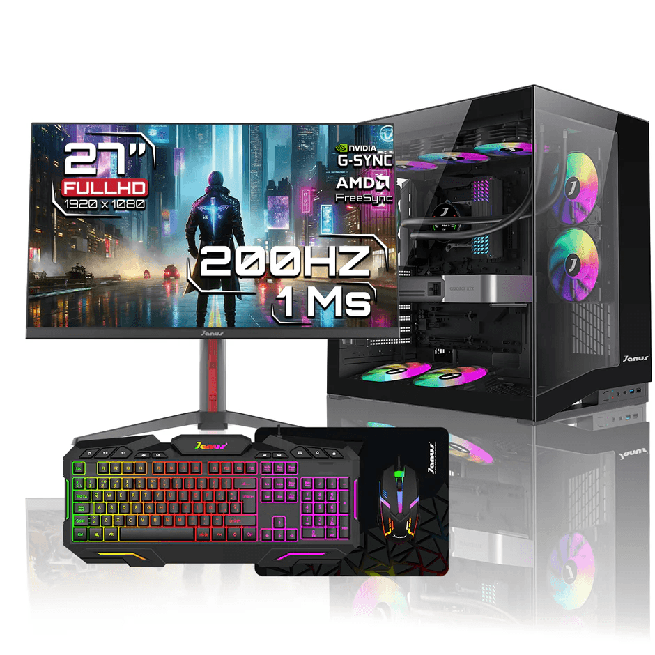 Computador de Escritorio Janus AMD RYZEN 5 5600GT Memoria RAM 16GB SSD 512GB M.2 Board A520M PRO4 Fuente Janus 400W Monitor Gamer 27" 200HZ WIndows Pr
