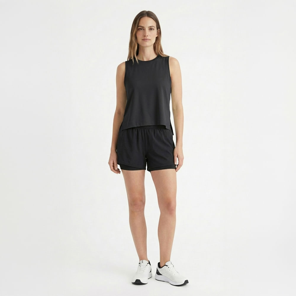 Camiseta manga sisa deportiva negra para mujer