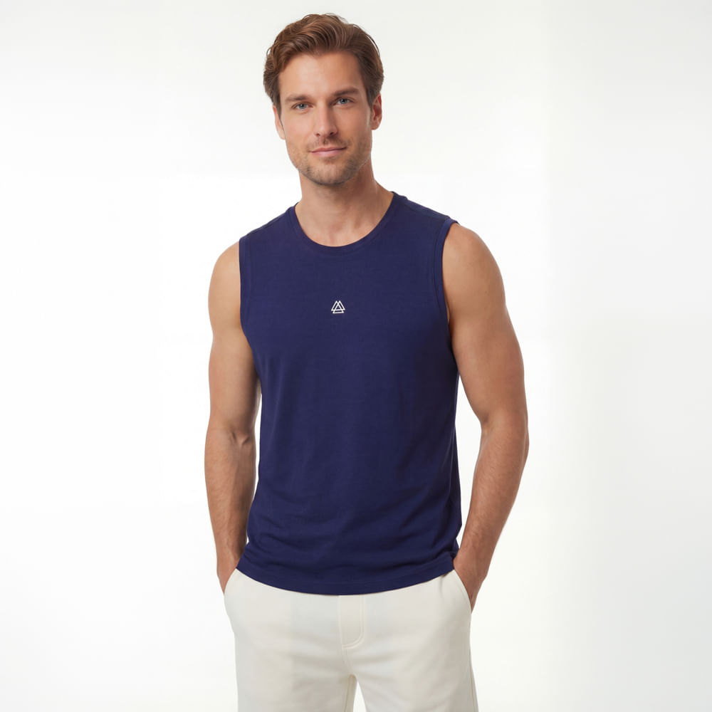 Camiseta deportiva manga sisa azul para hombre