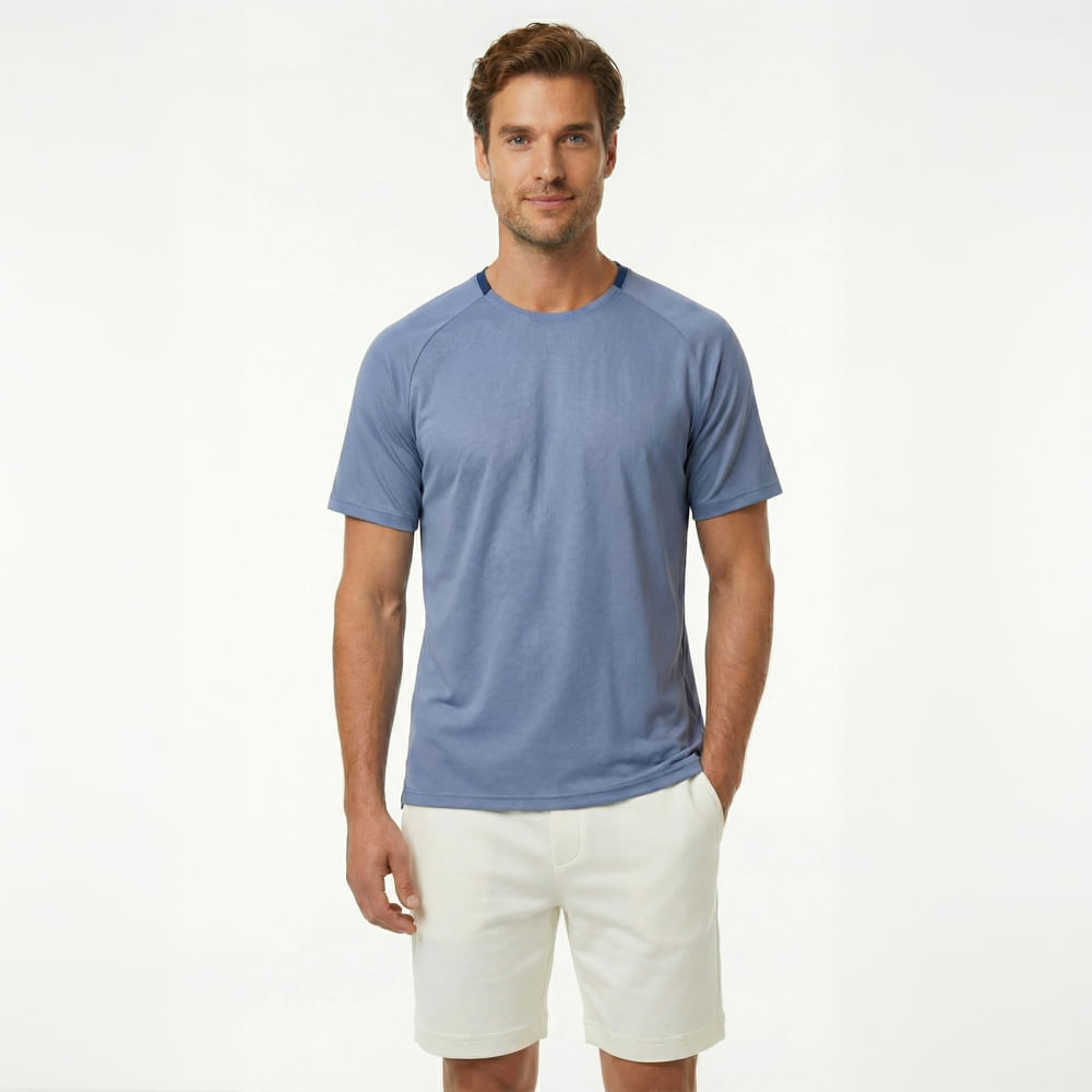 Camiseta deportiva raglán azul para hombre