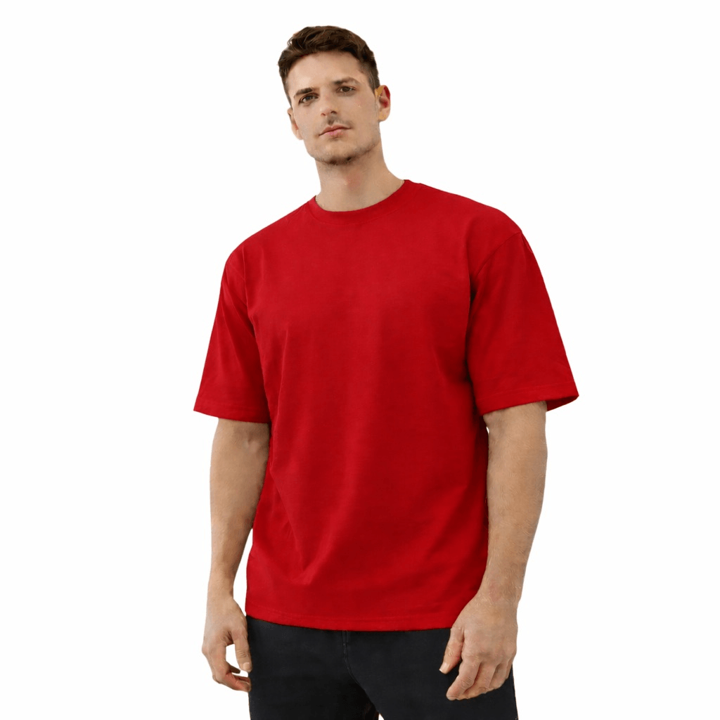 Camiseta Oversize Unicolor en Tela Burda 240g Rojo. Suave, Cómoda y Moderna.