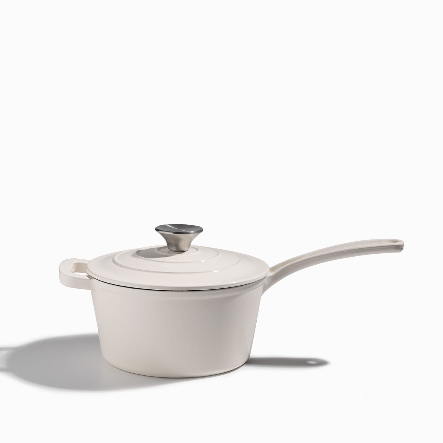Olla blanca en hierro fundido con mango largo 19cm