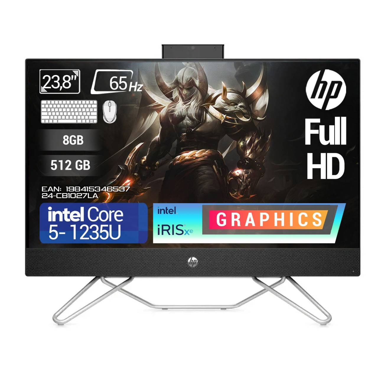 Computador All in One HP 23.8 Pulgadas Cb1027la - Intel Core i5 - RAM 8GB - Disco SSD 512 GB - Negro