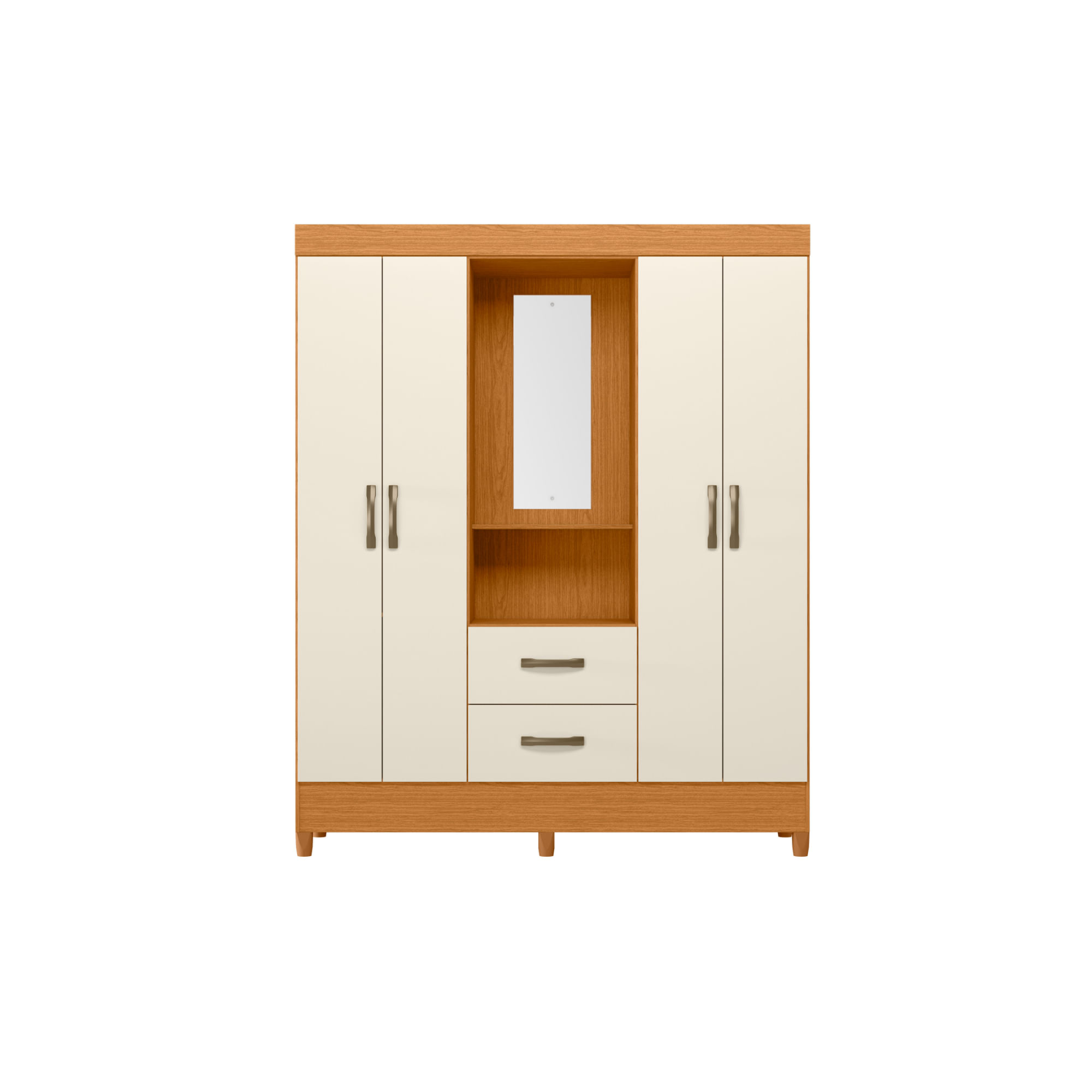 Closet Mobi Capelina 4 Puertas Con Espejo Blanco Marron Ocusro