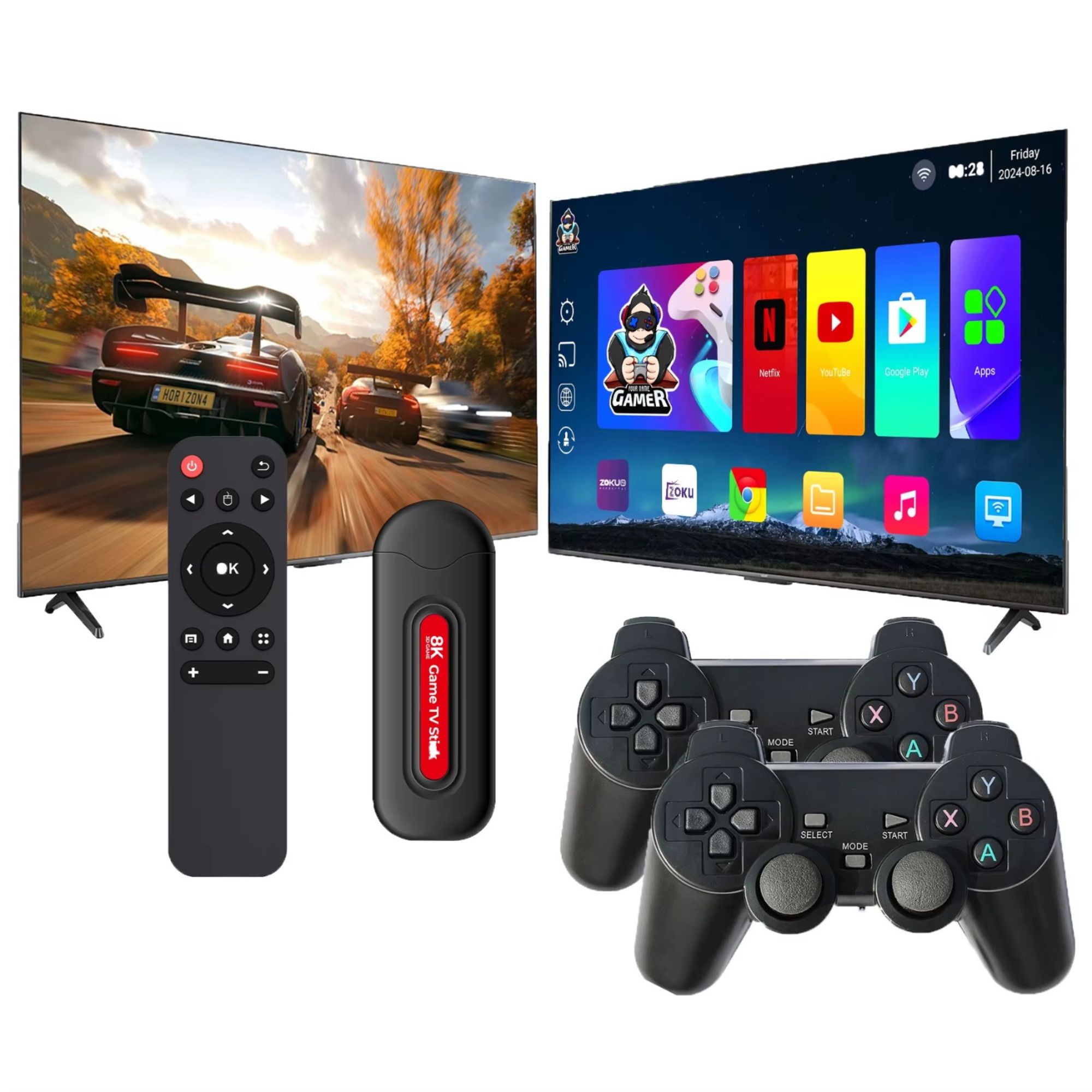 Convertidor A Smart Tv 4K Smart Tv Stick + Consola Retro 10.000 Juegos 2 EN 1 Convertidor Smart Tv + Consola 2 Controles