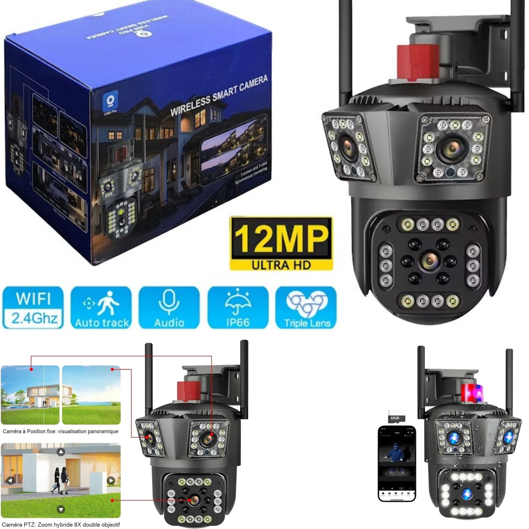 Camara De Vigilancia 4K Camara De Seguridad 3 Lentes Camara Profesional Camara Seguridad Camara