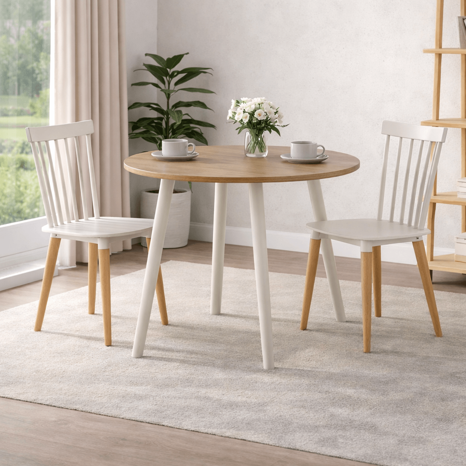 Combo Comedor Redondo (74.5x80x80cm) Vienes + 2 Sillas Guam Blancas