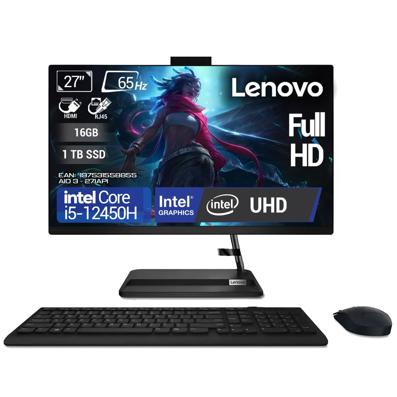 Computador All In One Lenovo 27IAP7 Intel Core i5-12450H Ram 16GB - 1TB SSD  FHD