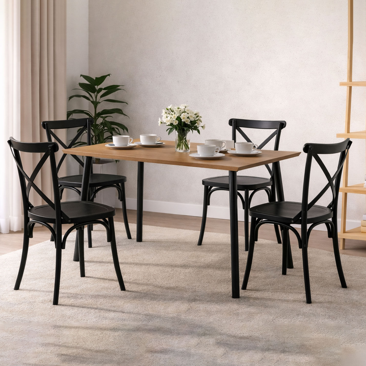Combo Comedor Rectangular (75x110x70cm) + 4 Sillas Ibiza Negras