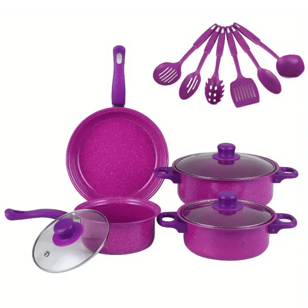 Set Juego Ollas Cocina Antiadherente 13pcs Bateria Utensilios Morado