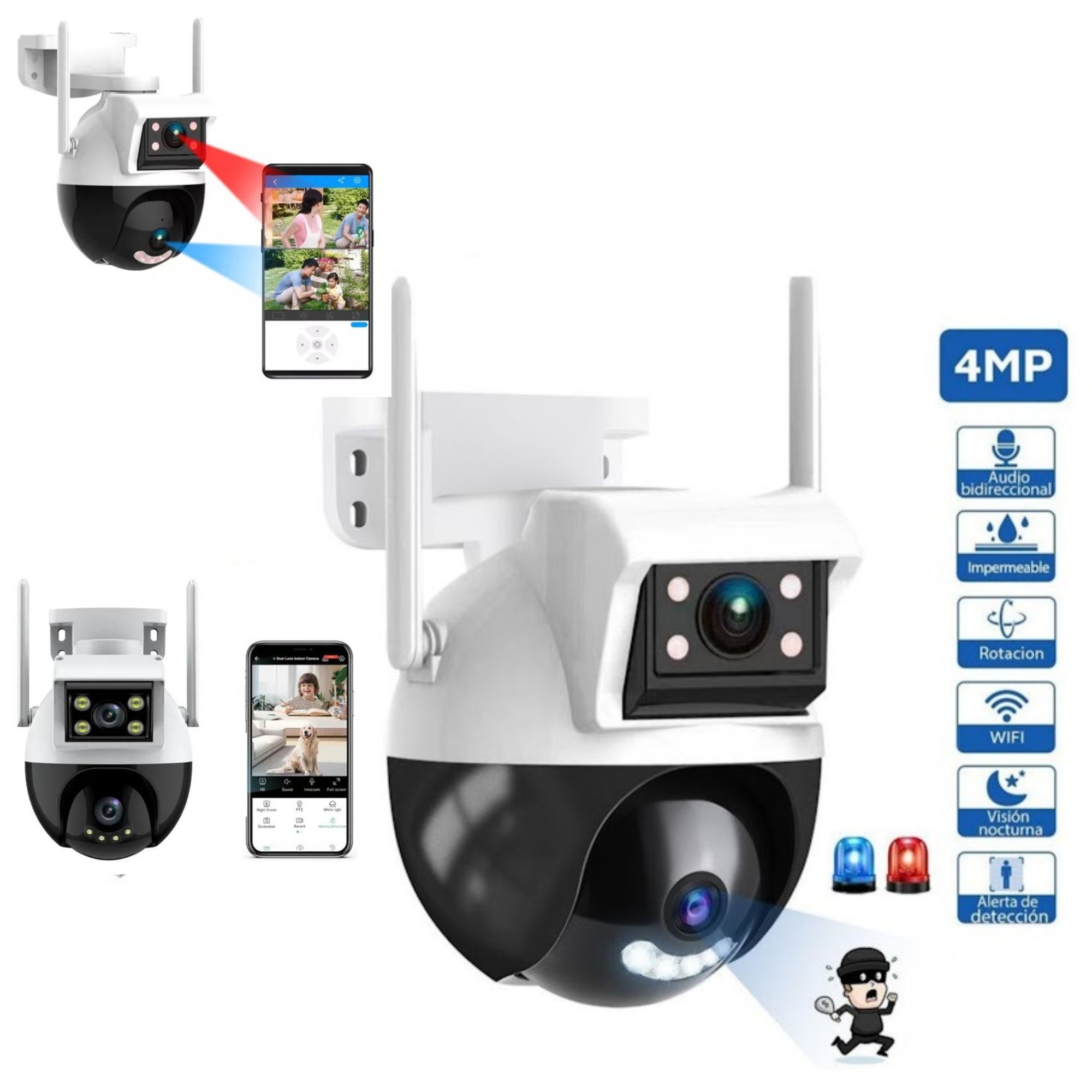 Camara Seguridad 2 En 1 Camara Vigilancia Doble Lentes Vision Nocturna Resistente Al Agua