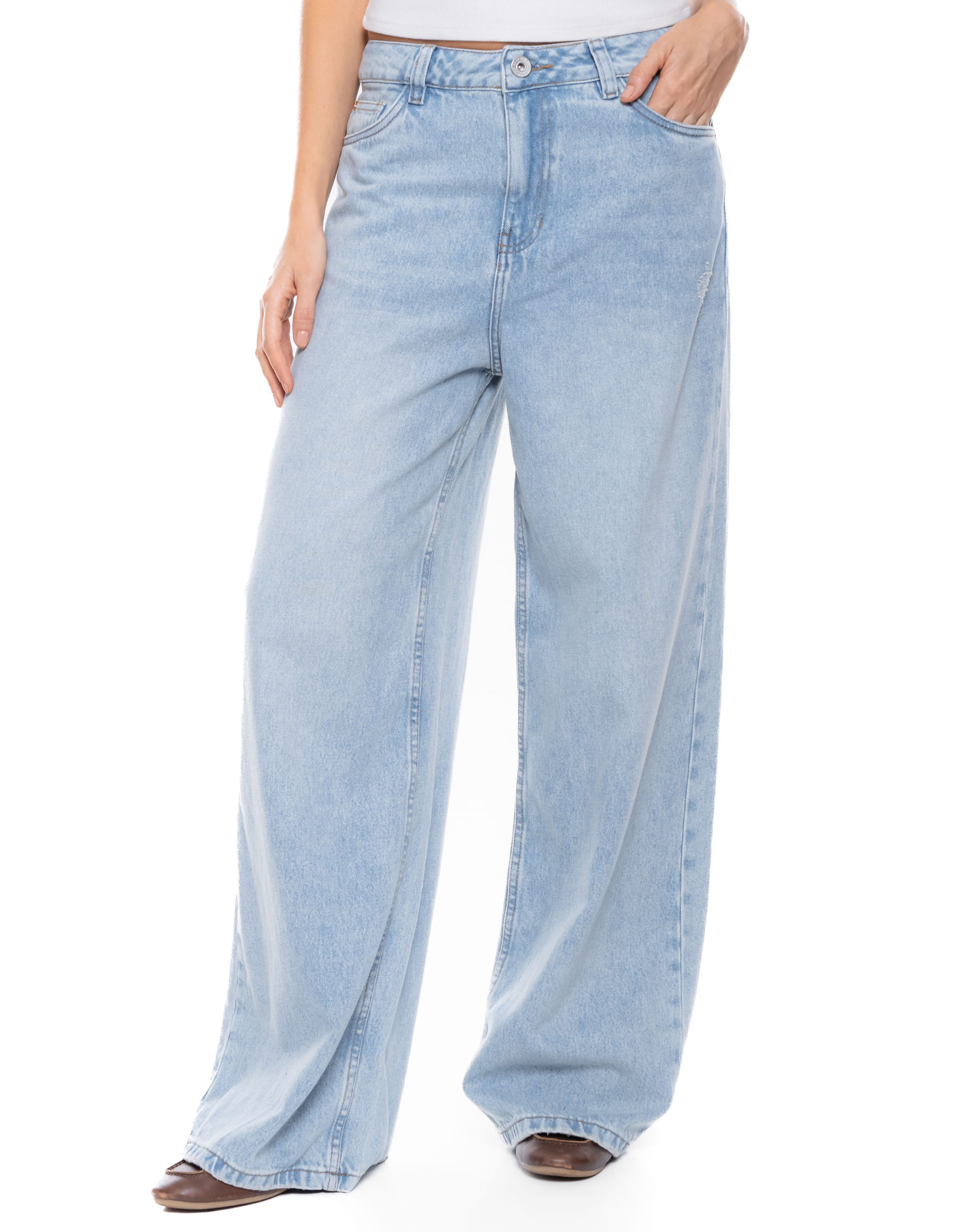 High Waist Wide Leg Jeans Tono Claro