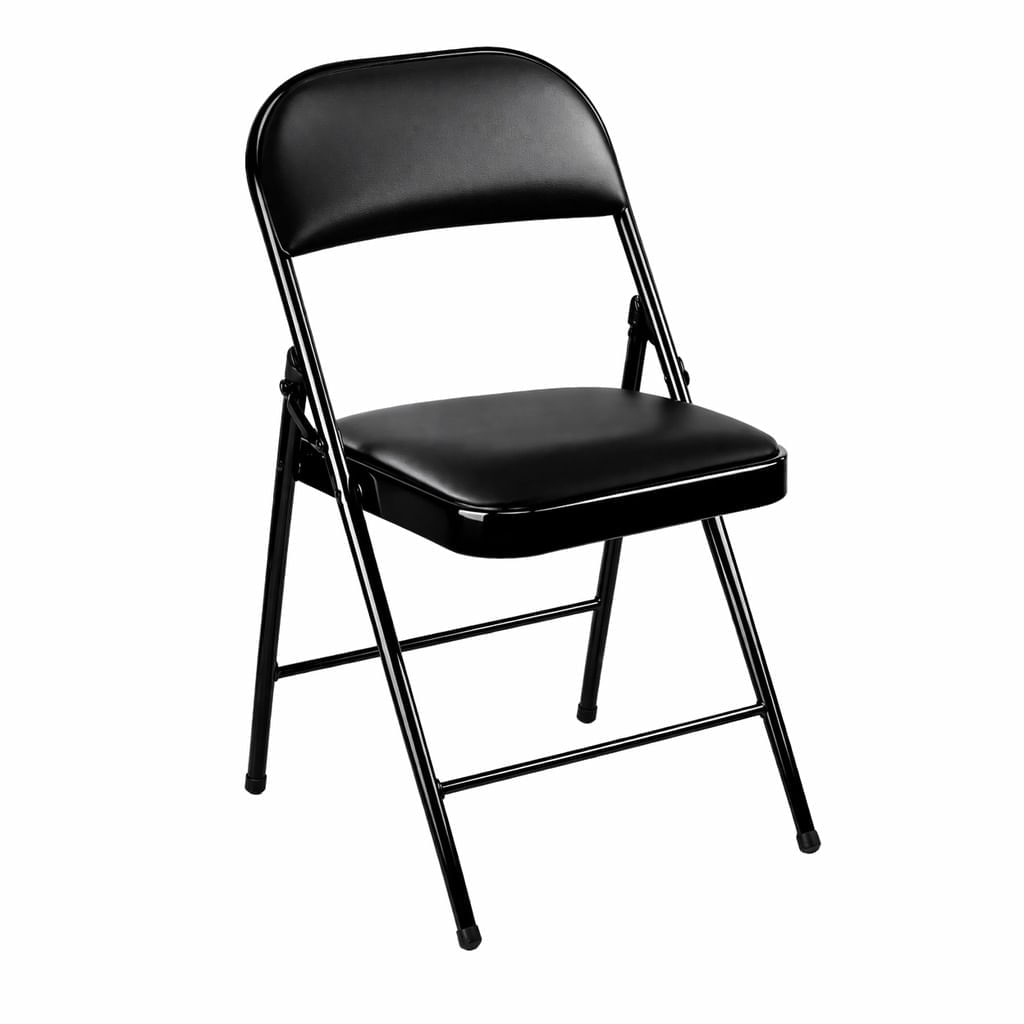 Silla Plegable Metálica Negra Con Asiento Acolchado Resistente y Portátil