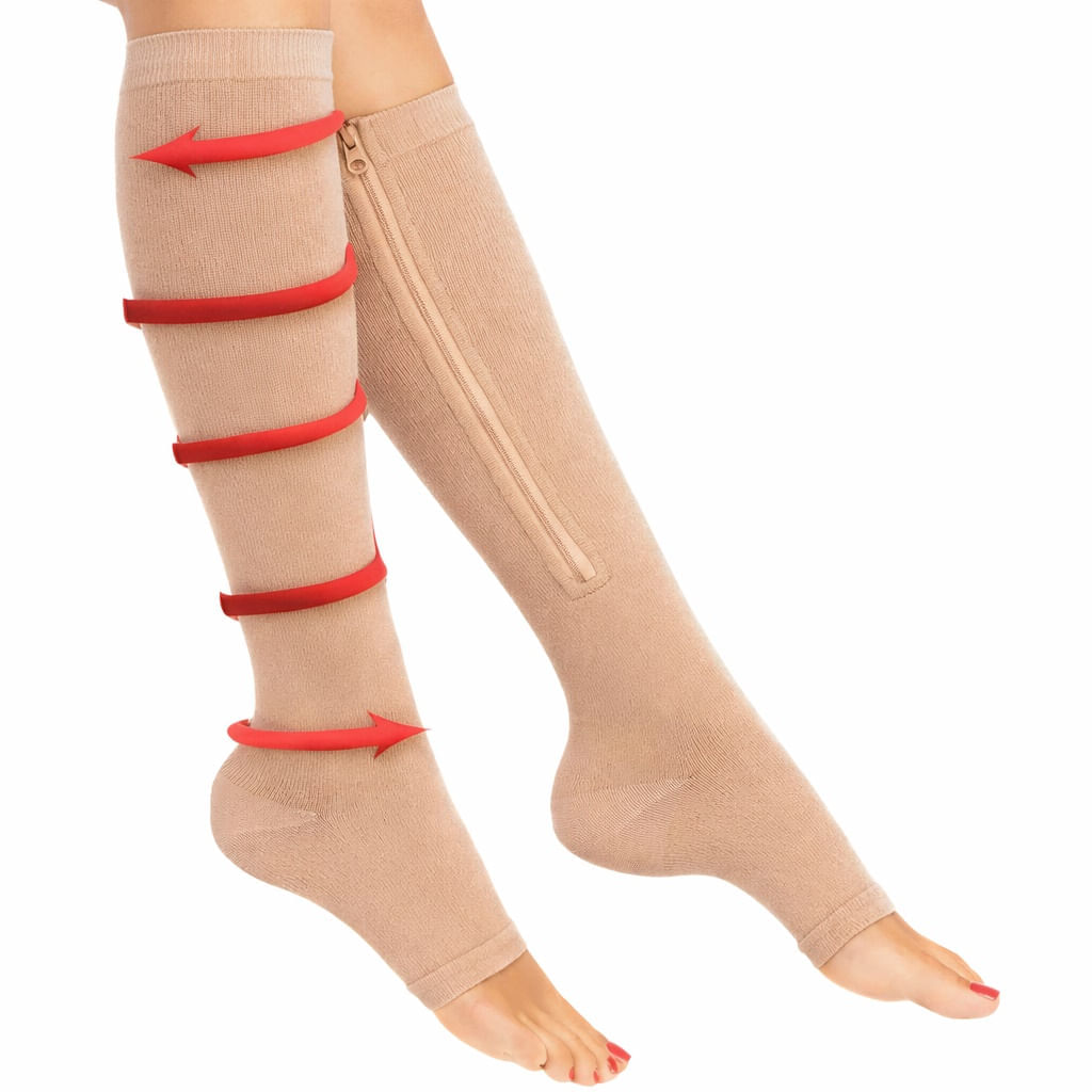 Medias de Compresión Con Cremallera Beige Talla S/M