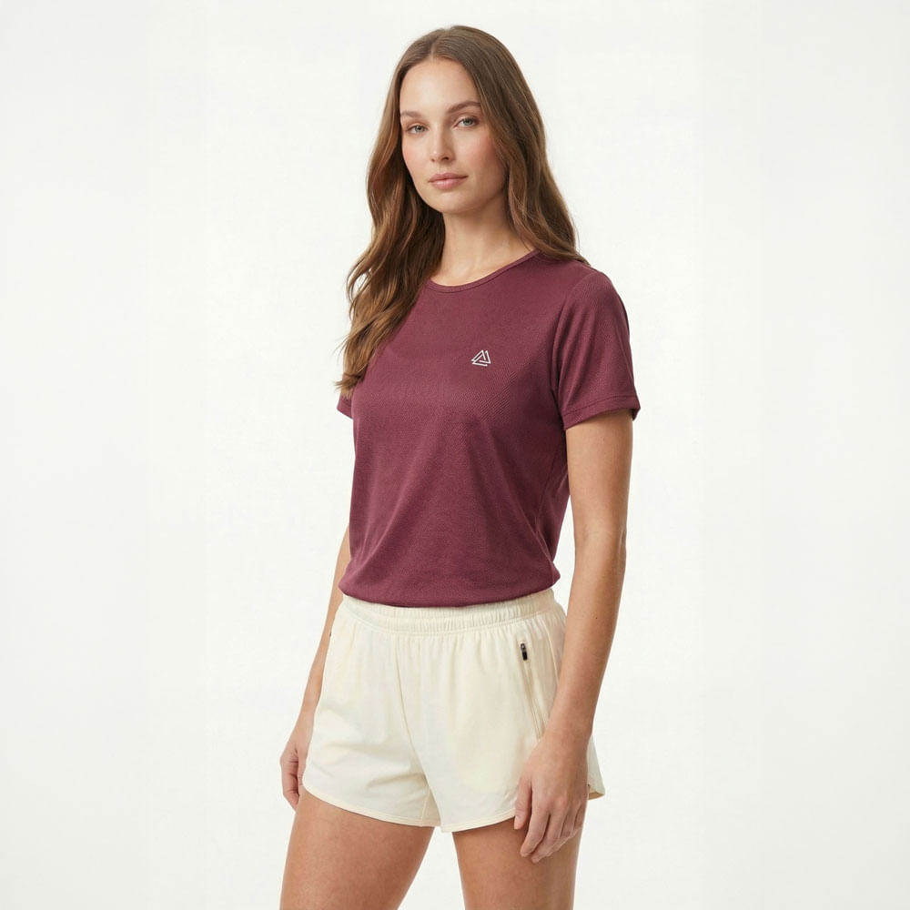 Camiseta deportiva vino manga corta para mujer
