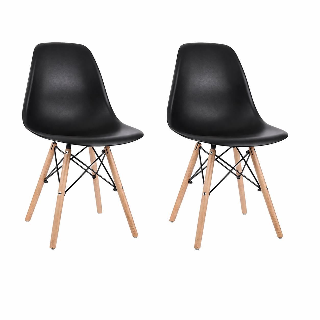 Sillas De Comedor x2 Eames Minimalista Moderna Negra Base Madera