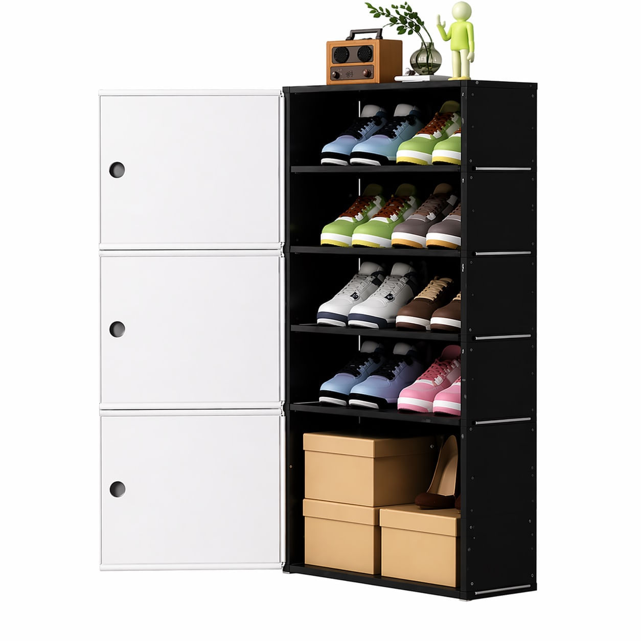 Organizador De Zapatos Modular 3 Puertas y 5 Estantes Abiertos